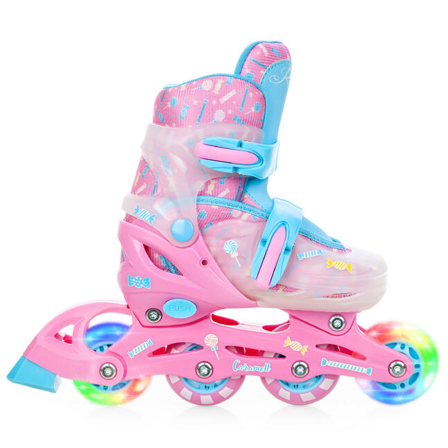 BELEEV Kinderschaatsen, Verstelbare Rolschaatsen in 4 maten met 8 Lichtgevende LED-Wielen & LED Veterschoenen, Veilig en Leuk Peuters en Beginners, Ideaal Verjaardagscadeau en Kerstcadeau - Pink M