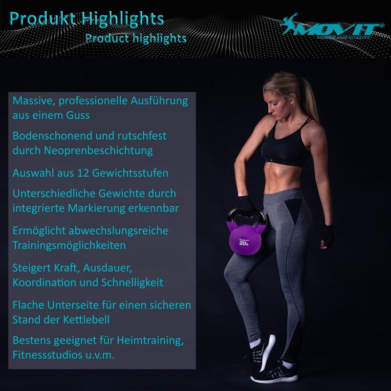 Kettlebell profesional, MOVIT®, 20 kg, fonta, mov