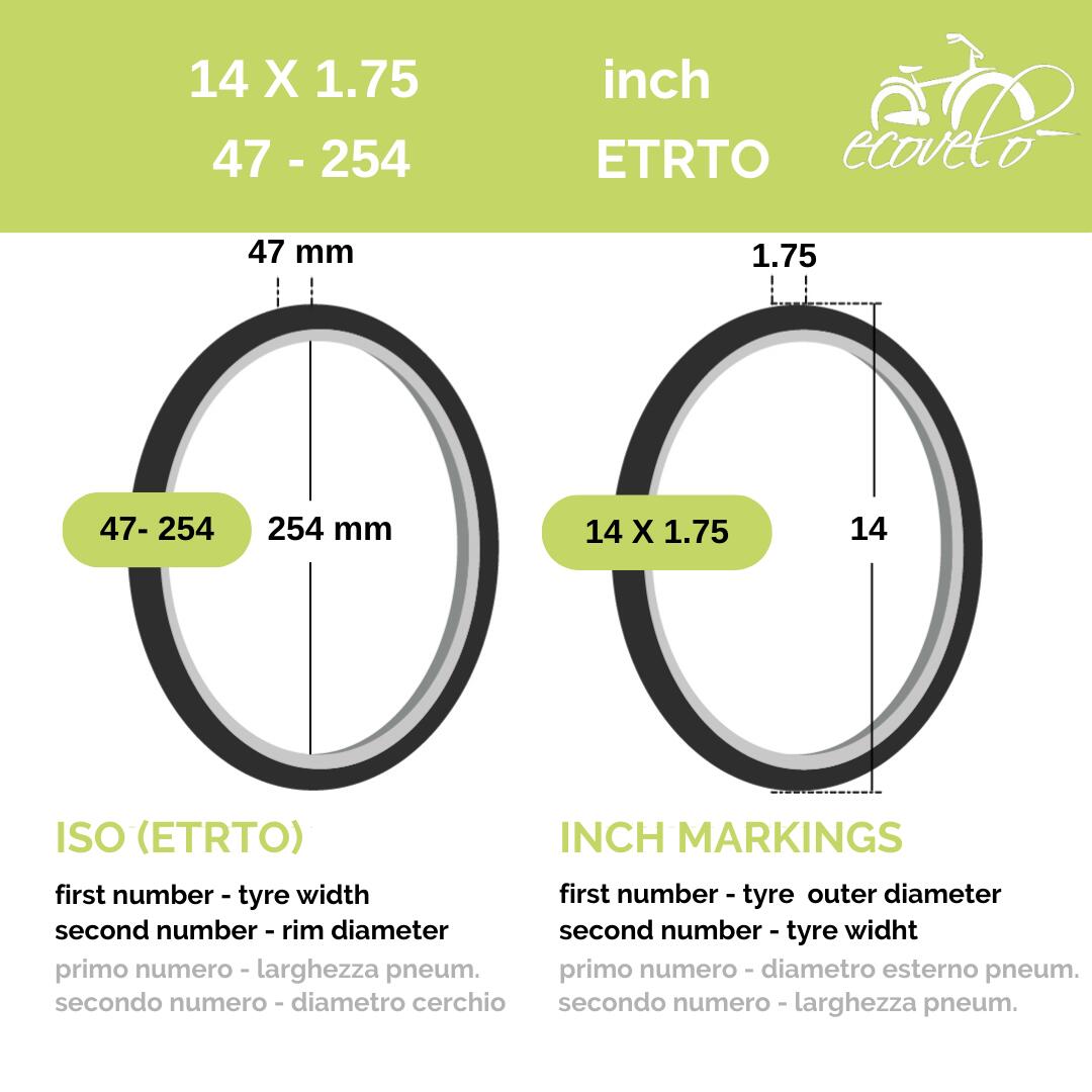 Copertone 14x1.75 (47-254), pneumatico bici bimbo 14 x 1.75 citybike 14'' EV 2/4