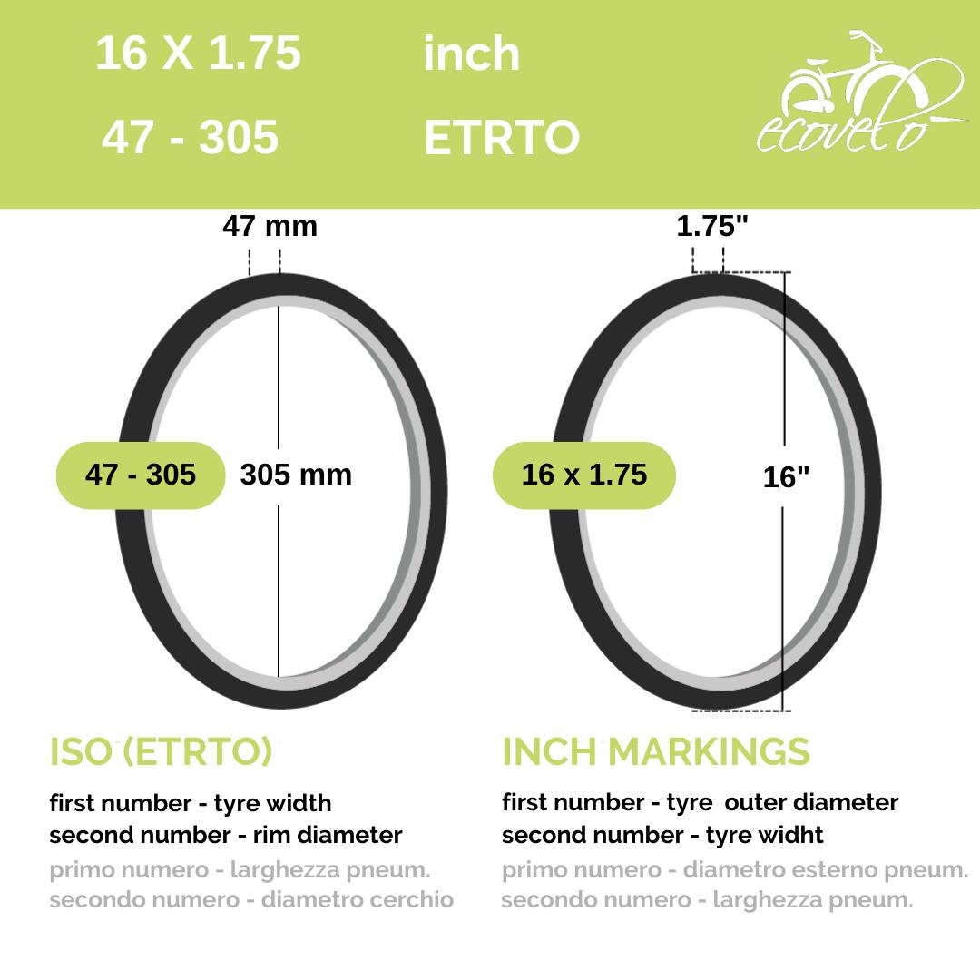 50 copertoni 16x1.75 (47-350), pneumatici bicicletta bimbo 16 x 1.75 citybike EV 2/4