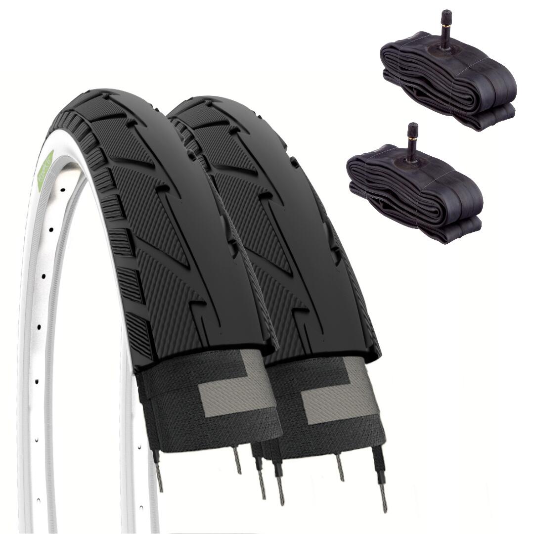 ECOVELO 2 copertoni 26x1.75 (47-559) + camere, pneumatici slick 26 x 1.75 bianconeri  EV