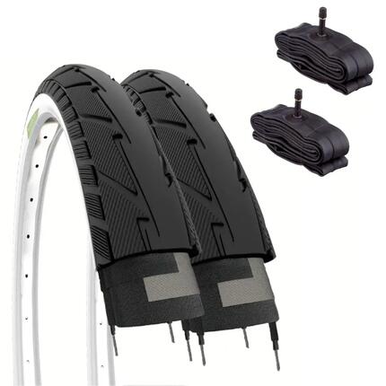 2 pneus 26x1.75 (47-559) +chambres, pneus slick 26 x 1.75 noir/blanc EV