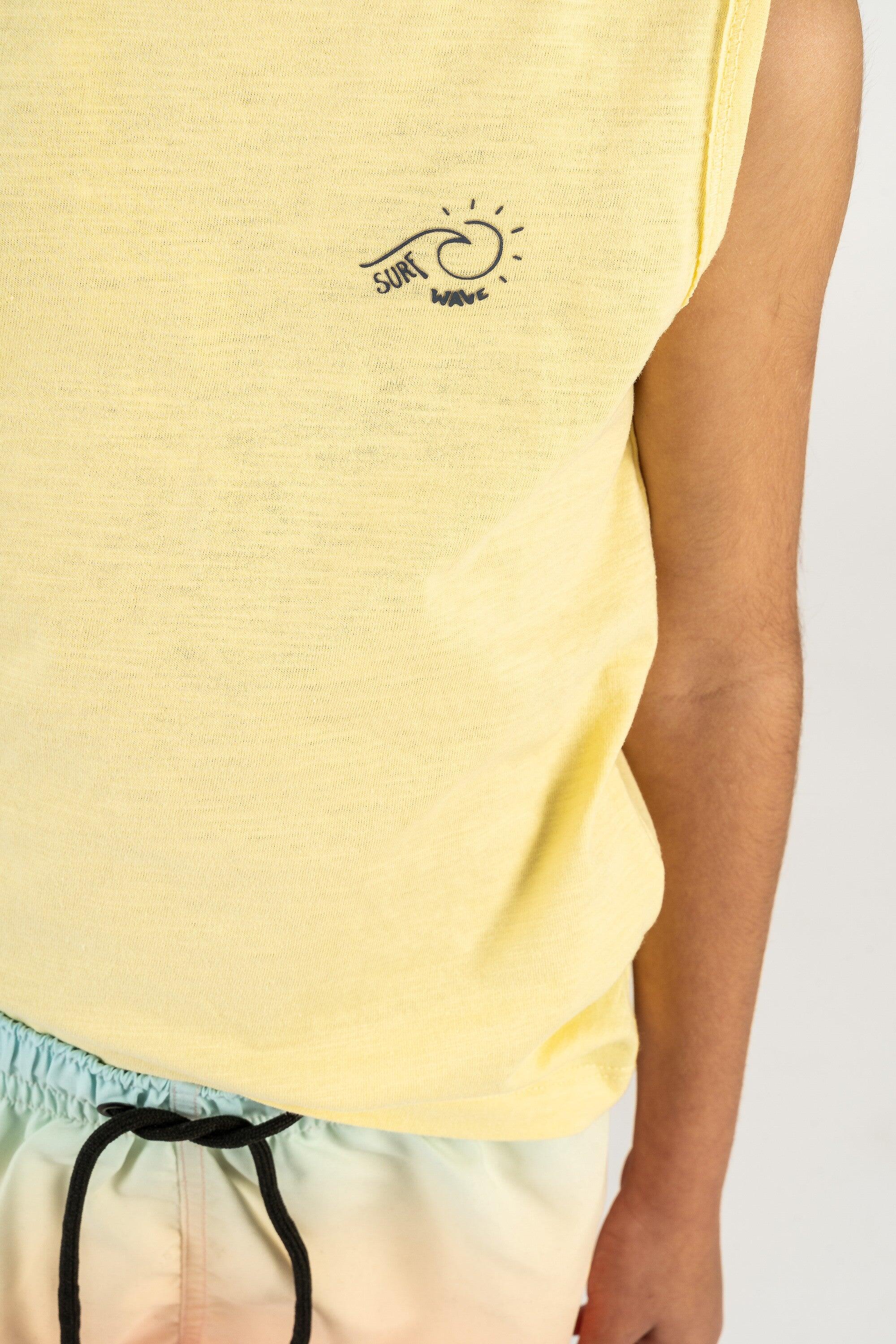 Camiseta regata amarela com estampa de onda de surf para 3/5