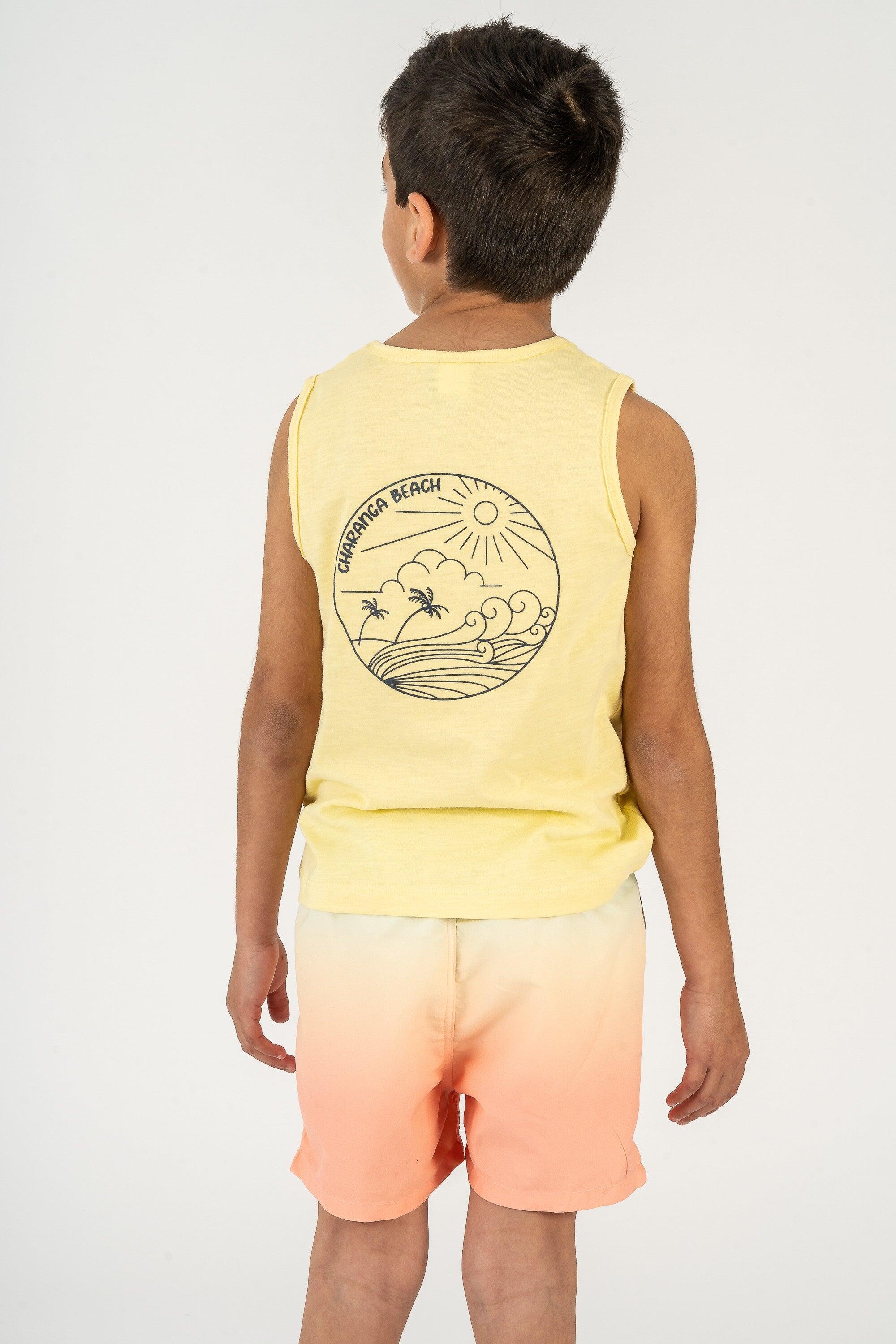 Camiseta regata amarela com estampa de onda de surf para 5/5