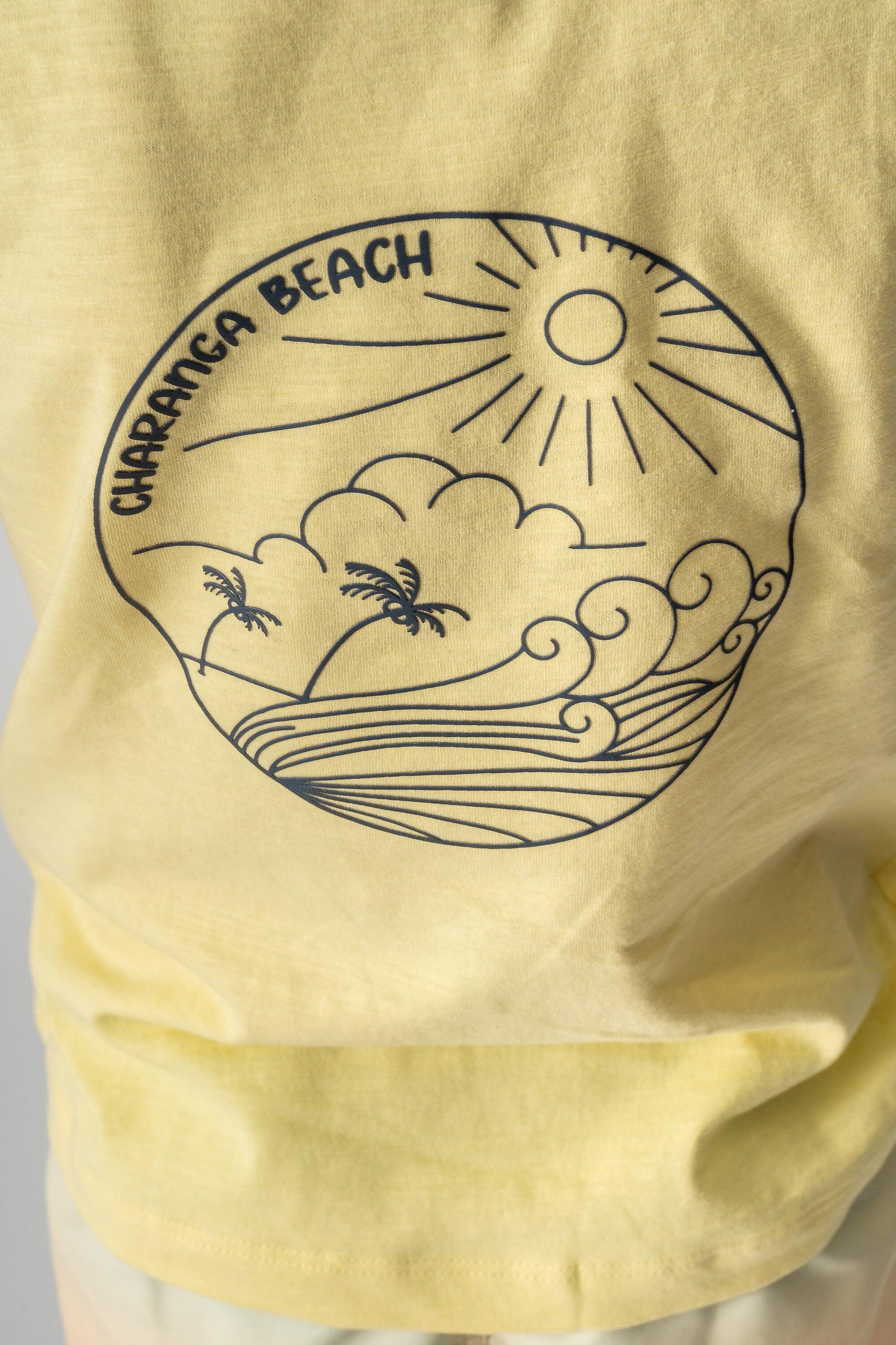 Camiseta regata amarela com estampa de onda de surf para 4/5