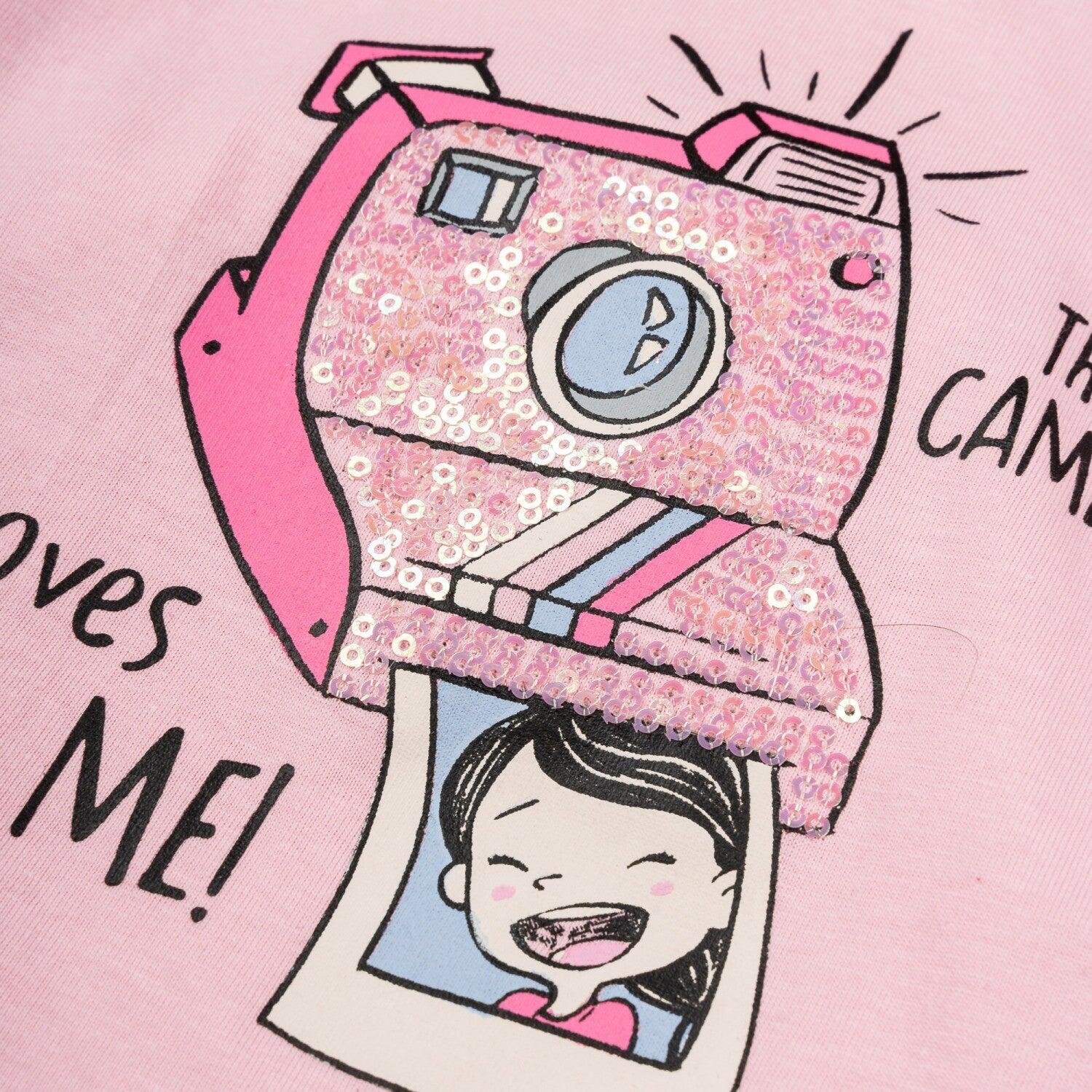 Camiseta manga larga de niña color rosa 3/4