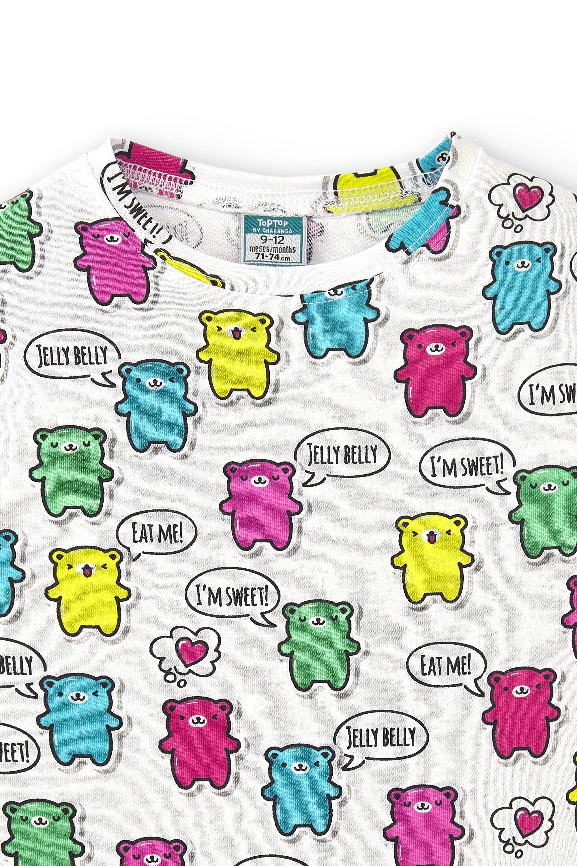 Camiseta branca para bebê menina com estampa multicolorida de ursinhos de 4/5