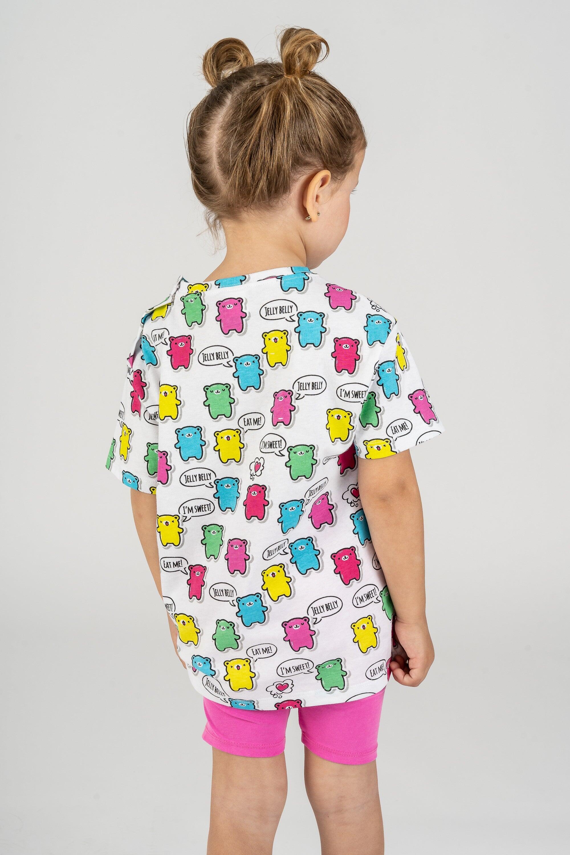 Camiseta branca para bebê menina com estampa multicolorida de ursinhos de 3/5