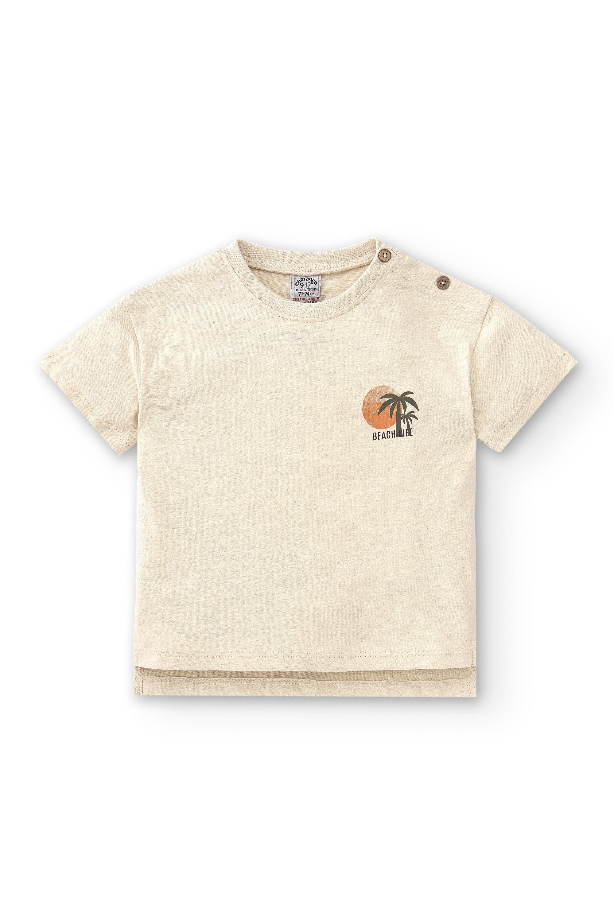 Camiseta infantil masculina off-white com botões nos ombros e estampa de 2/5