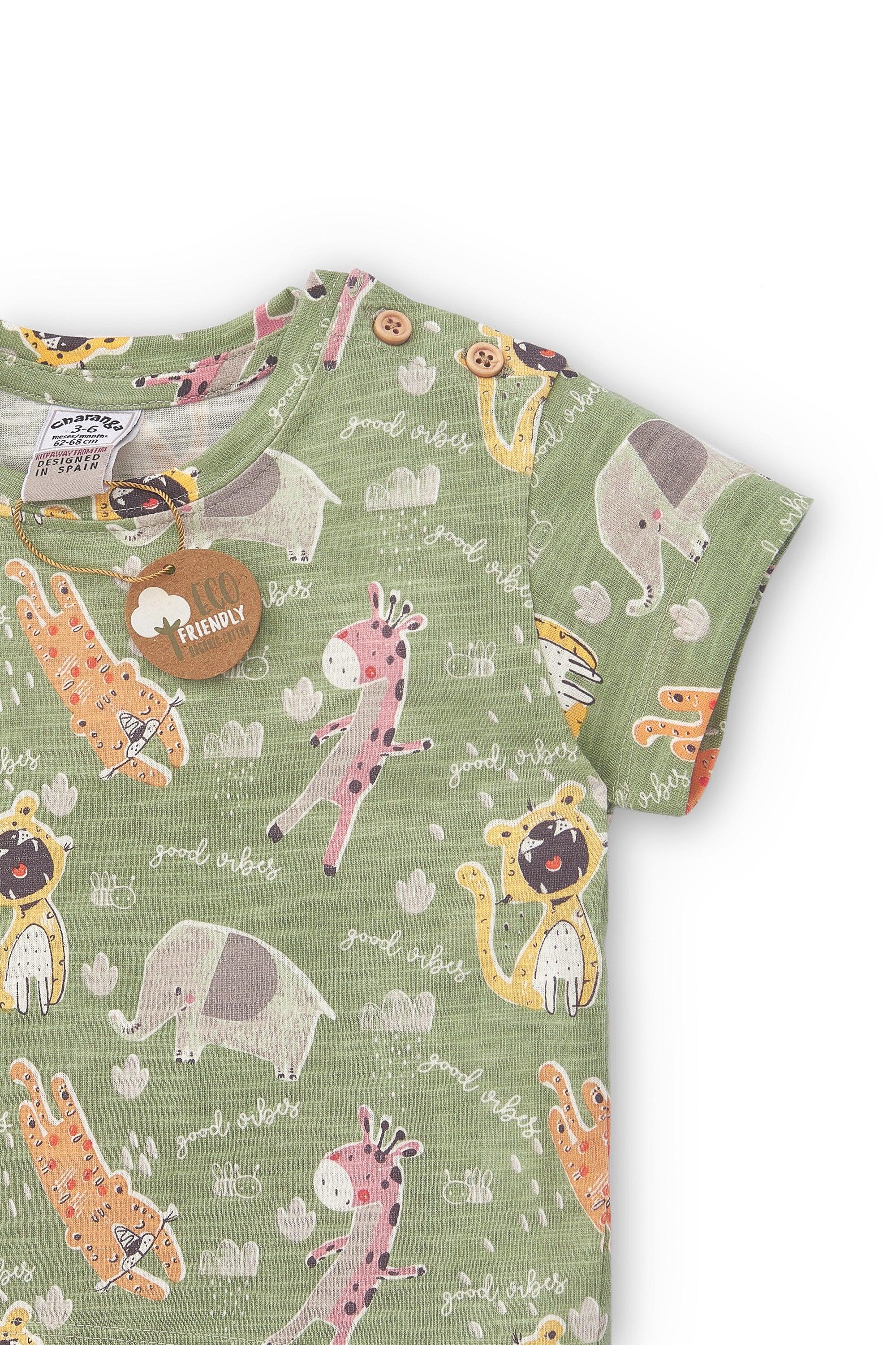 Camiseta verde estampada de animales de recién nacido 4/4