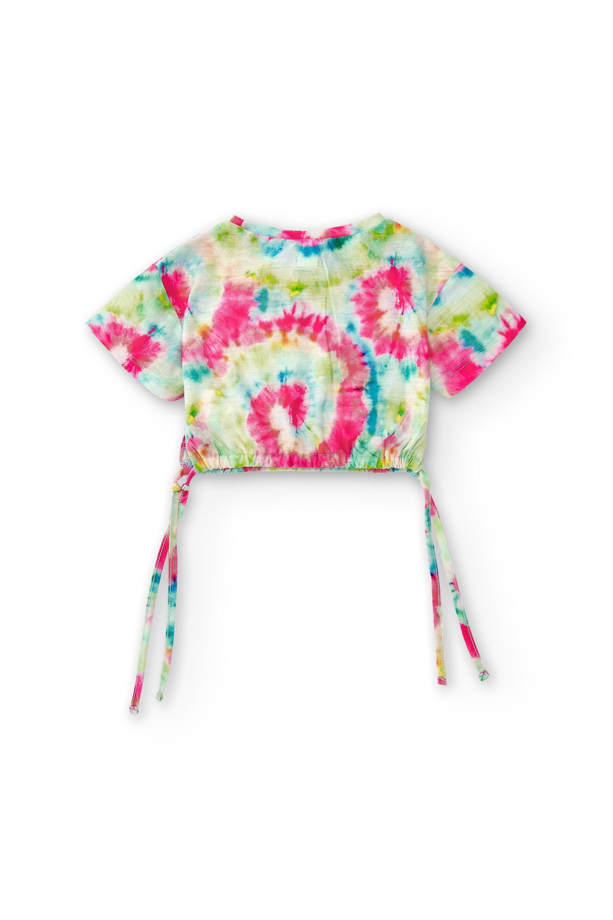 Camiseta cropped tie-dye multicolorida para 3/4
