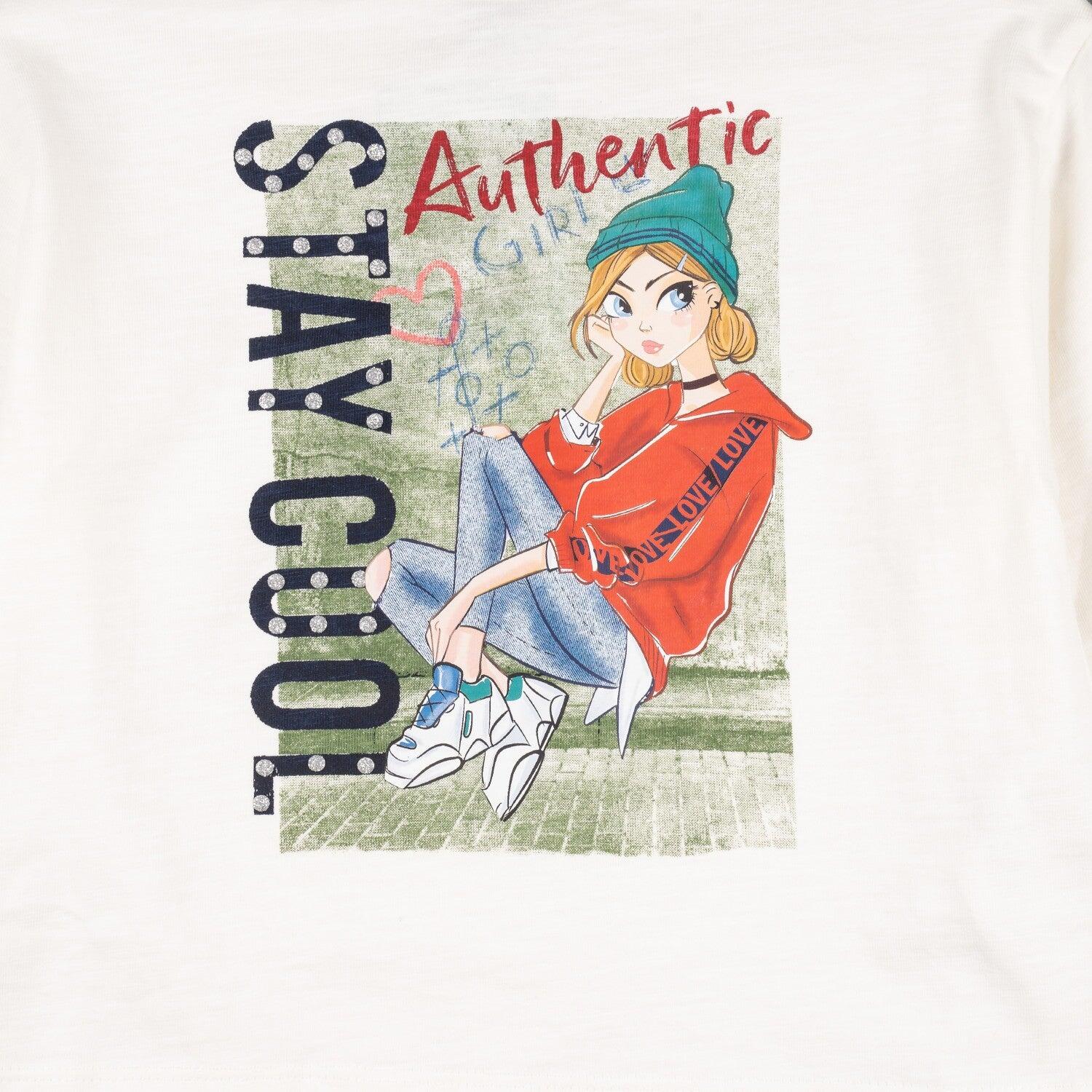 Camiseta manga larga de niña color crudo 4/4