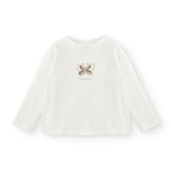 Charanga Camiseta de niña en color crudo con detalle mariposa