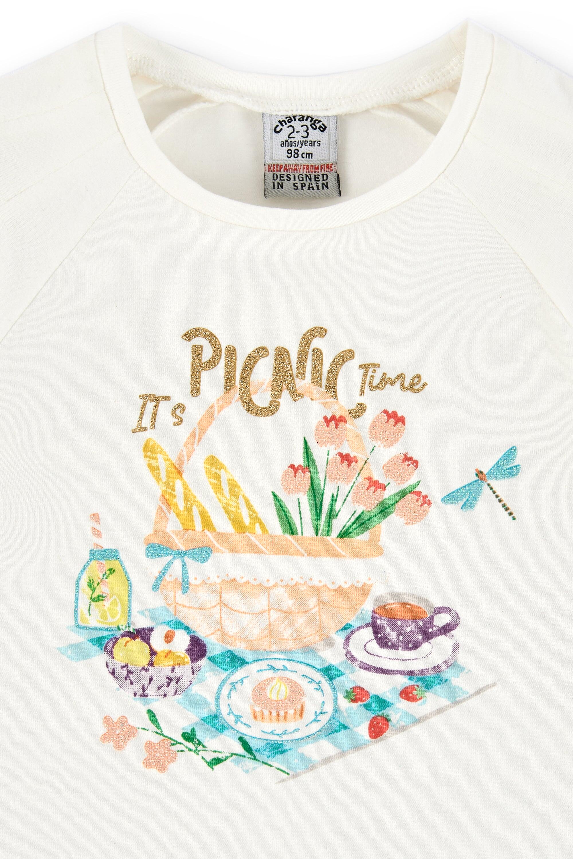 Camiseta de niña crudo picnic 3/4