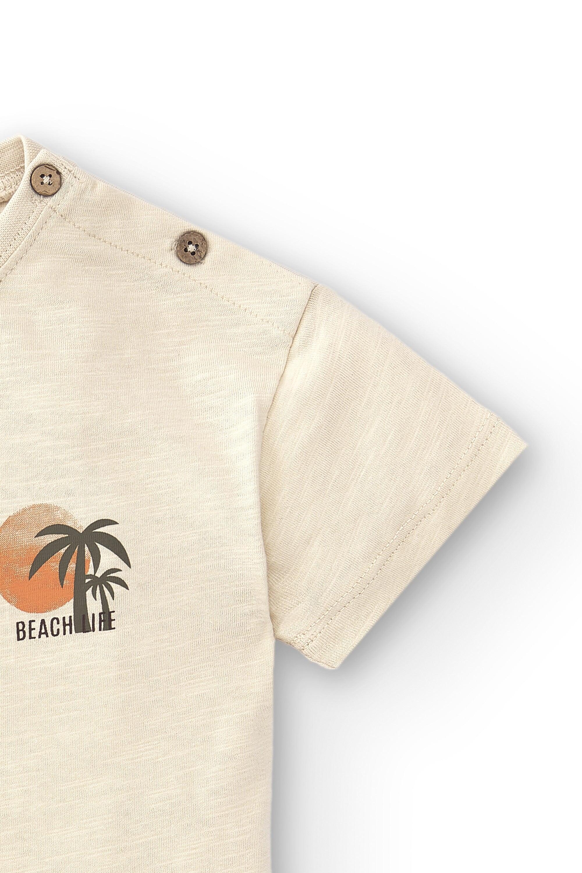 Camiseta infantil masculina off-white com botões nos ombros e estampa de 5/5