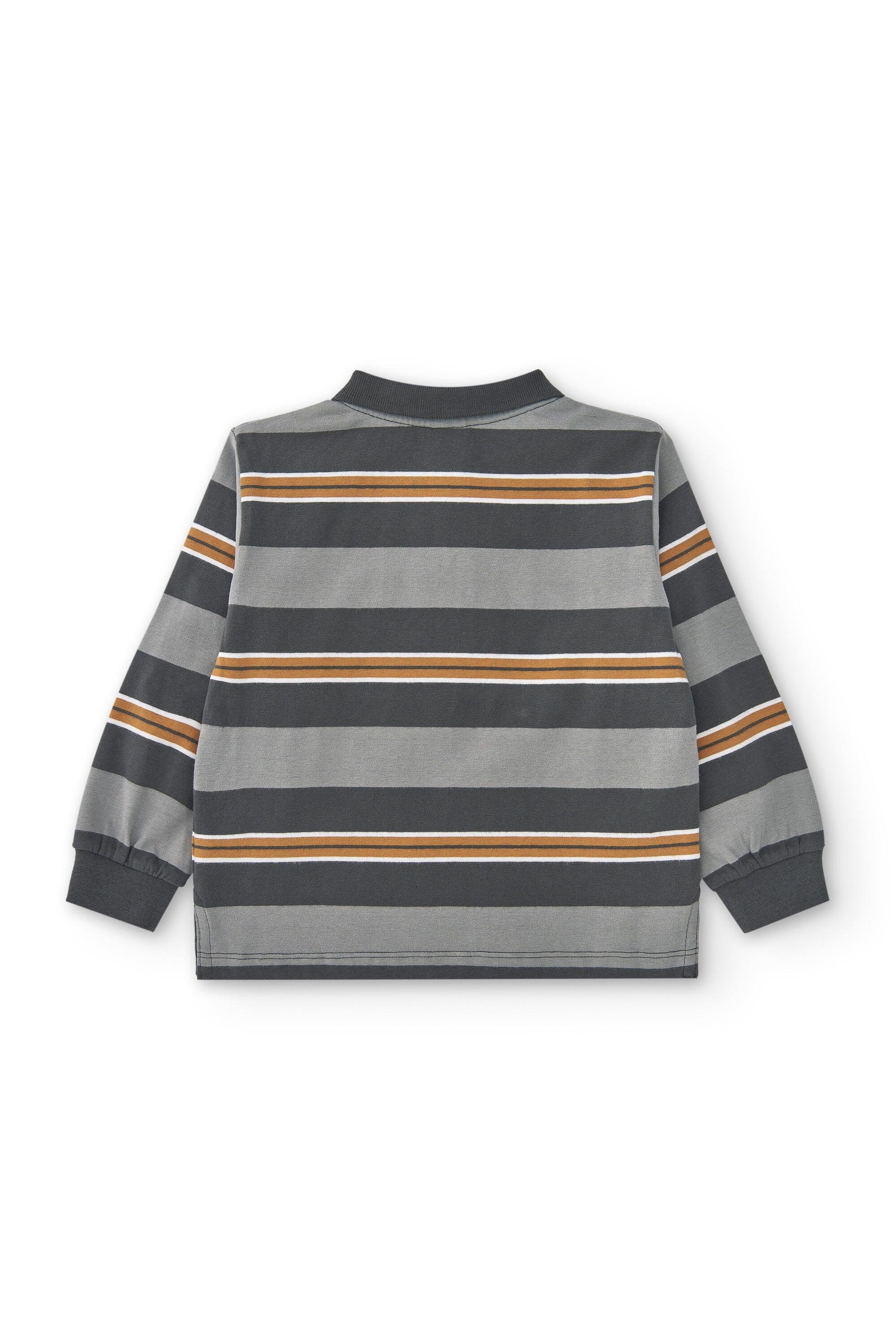 Camisa polo cinza infantil com listras laranja e 4/4