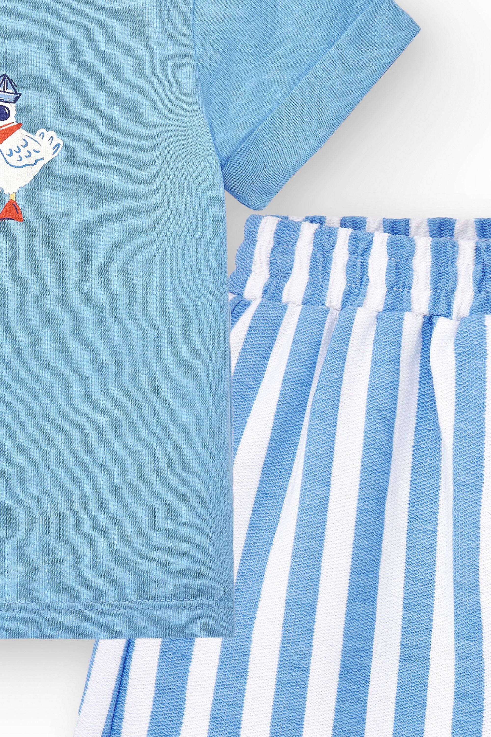 Conjunto niño camiseta azul y bermuda de rayas 2/5