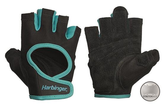 Gants de fitness Harbinger Power Stretchback pour femmes - Noir / Bleu - S