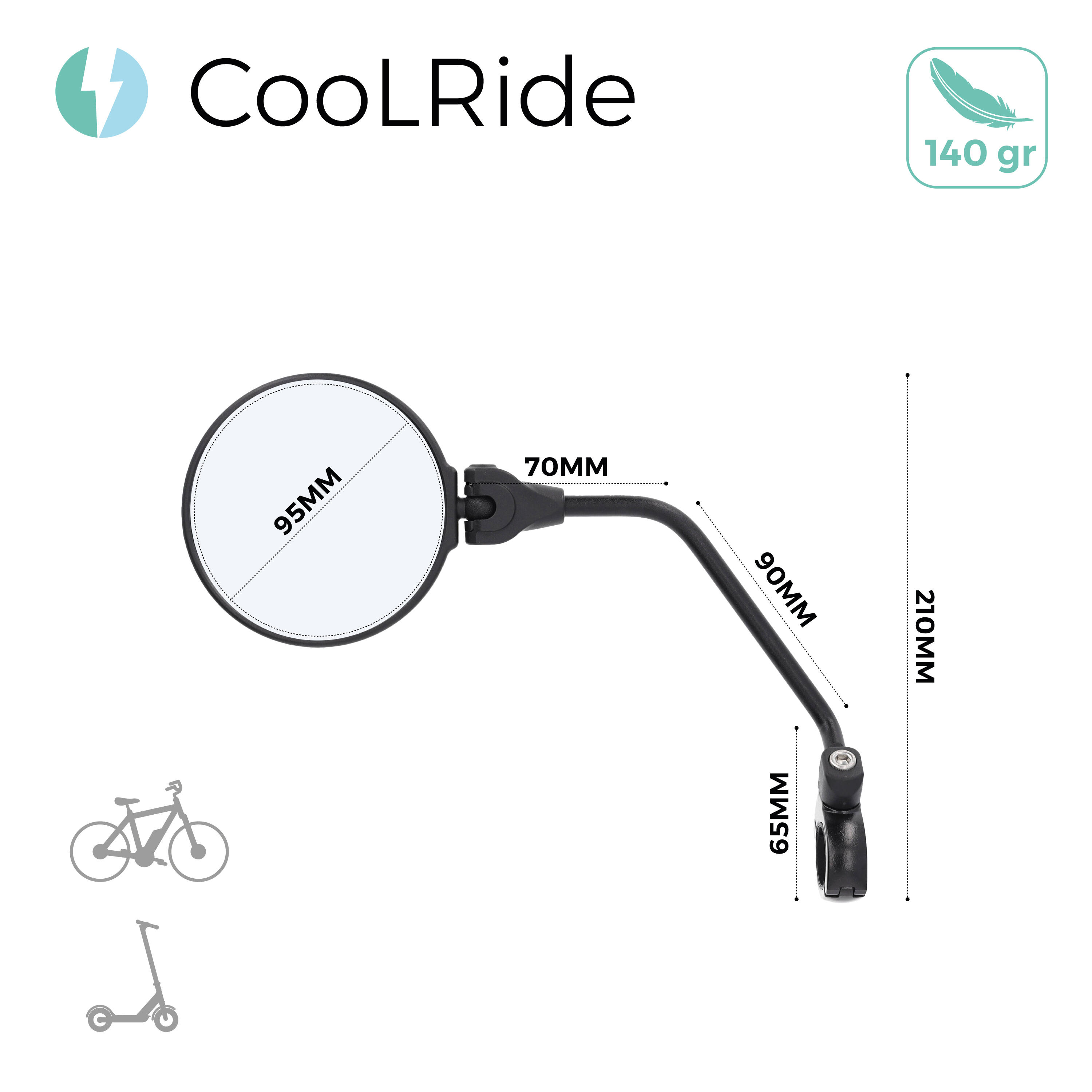 Rétroviseur vélo gauche tête rotative 3/6