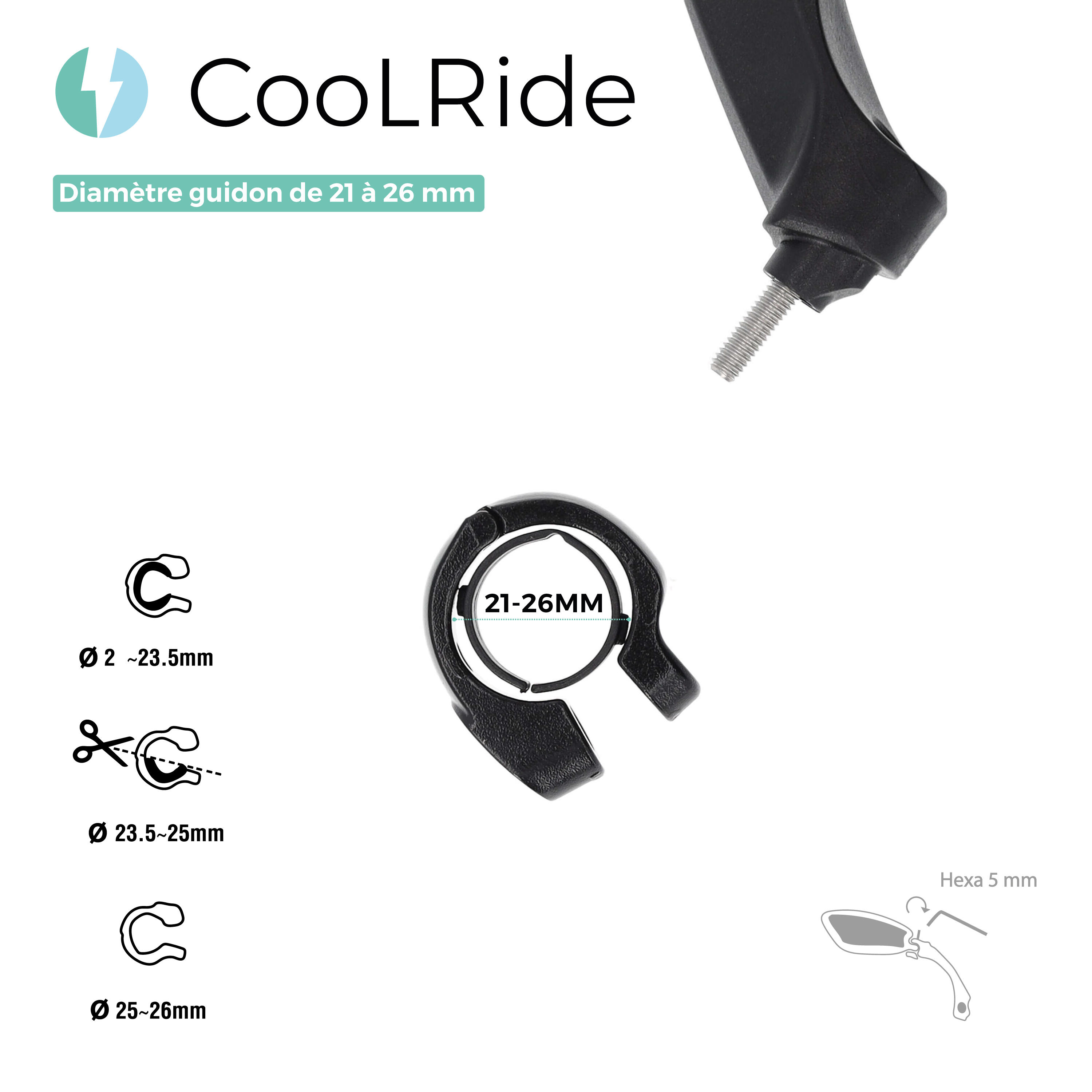 Rétroviseur gauche CooLRide avec tête rotative et miroir XXL 4/5