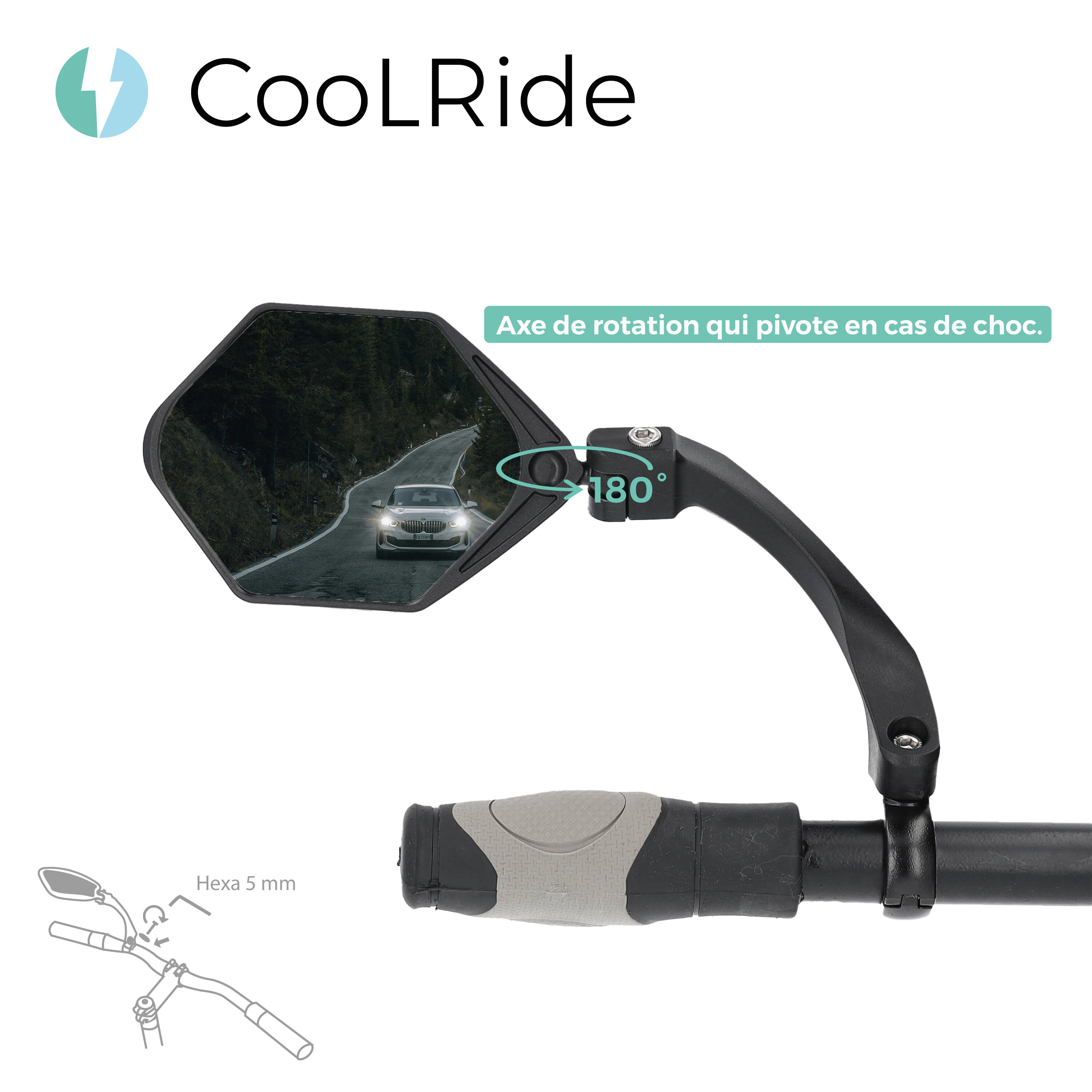 Rétroviseur gauche CooLRide avec tête rotative et miroir XXL 3/5