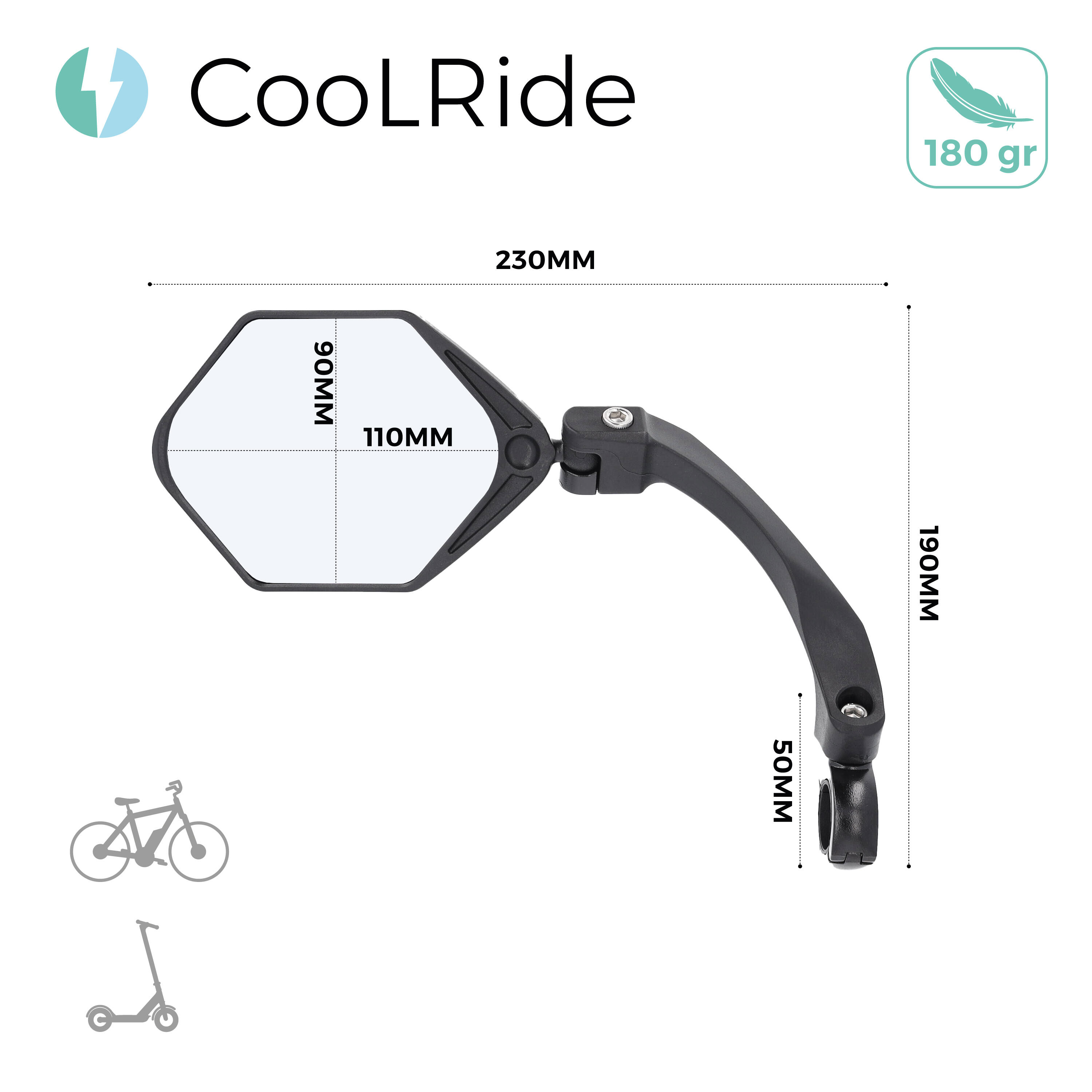 Rétroviseur gauche CooLRide avec tête rotative et miroir XXL 2/5