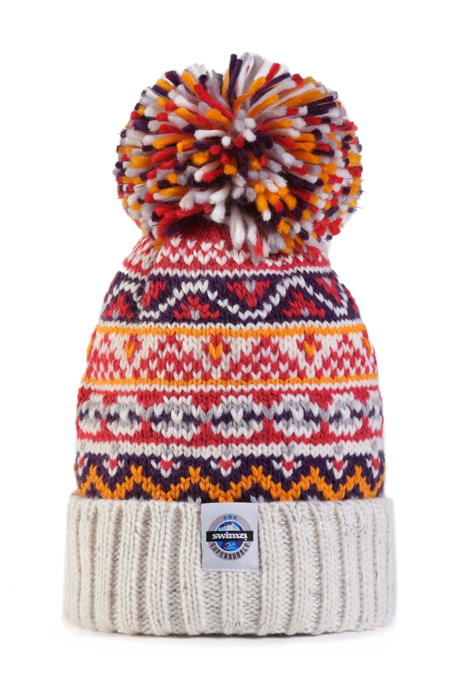 Cream Cherry Fairisle Knit Super Bobble Hat 2/3