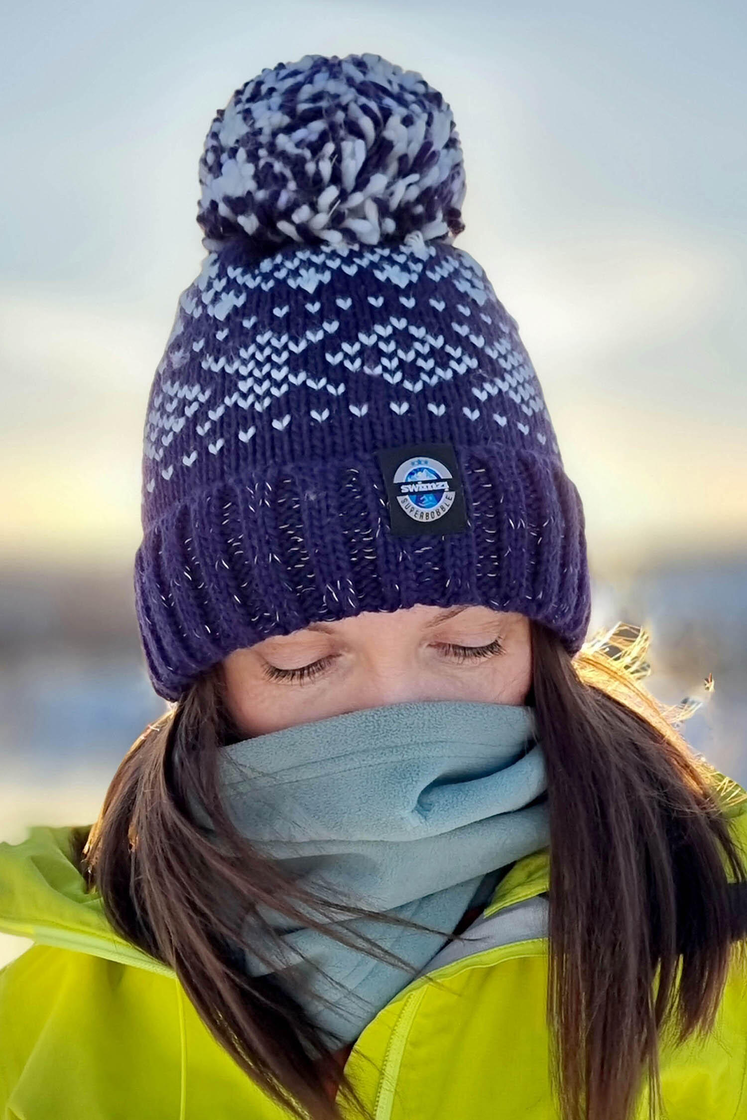 Navy Nordic Knit Super Bobble Hat 3/7
