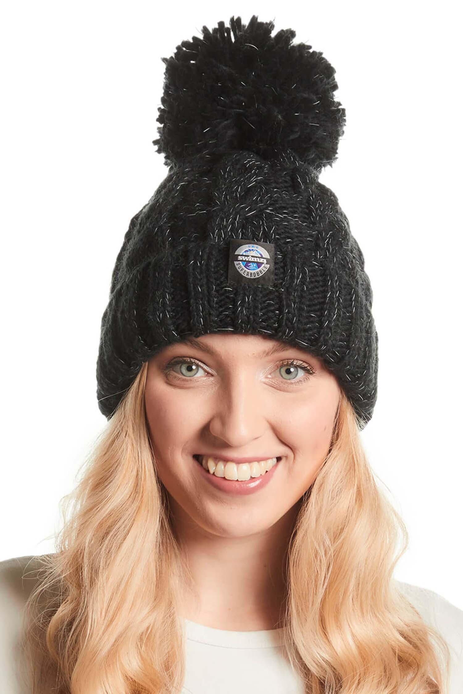 Jet Black Cable Knit Super Bobble Hat 4/4