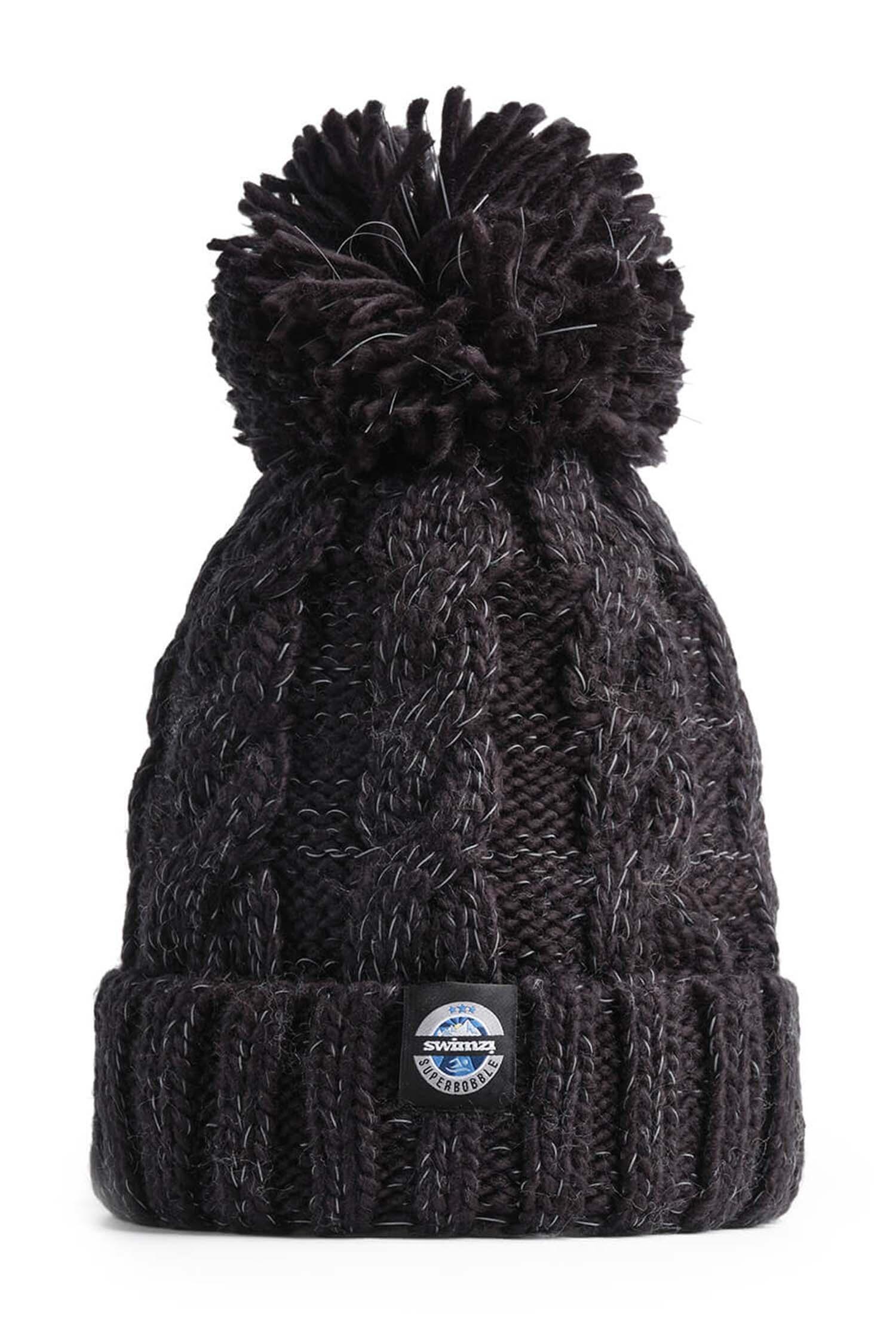 Jet Black Cable Knit Super Bobble Hat 2/4