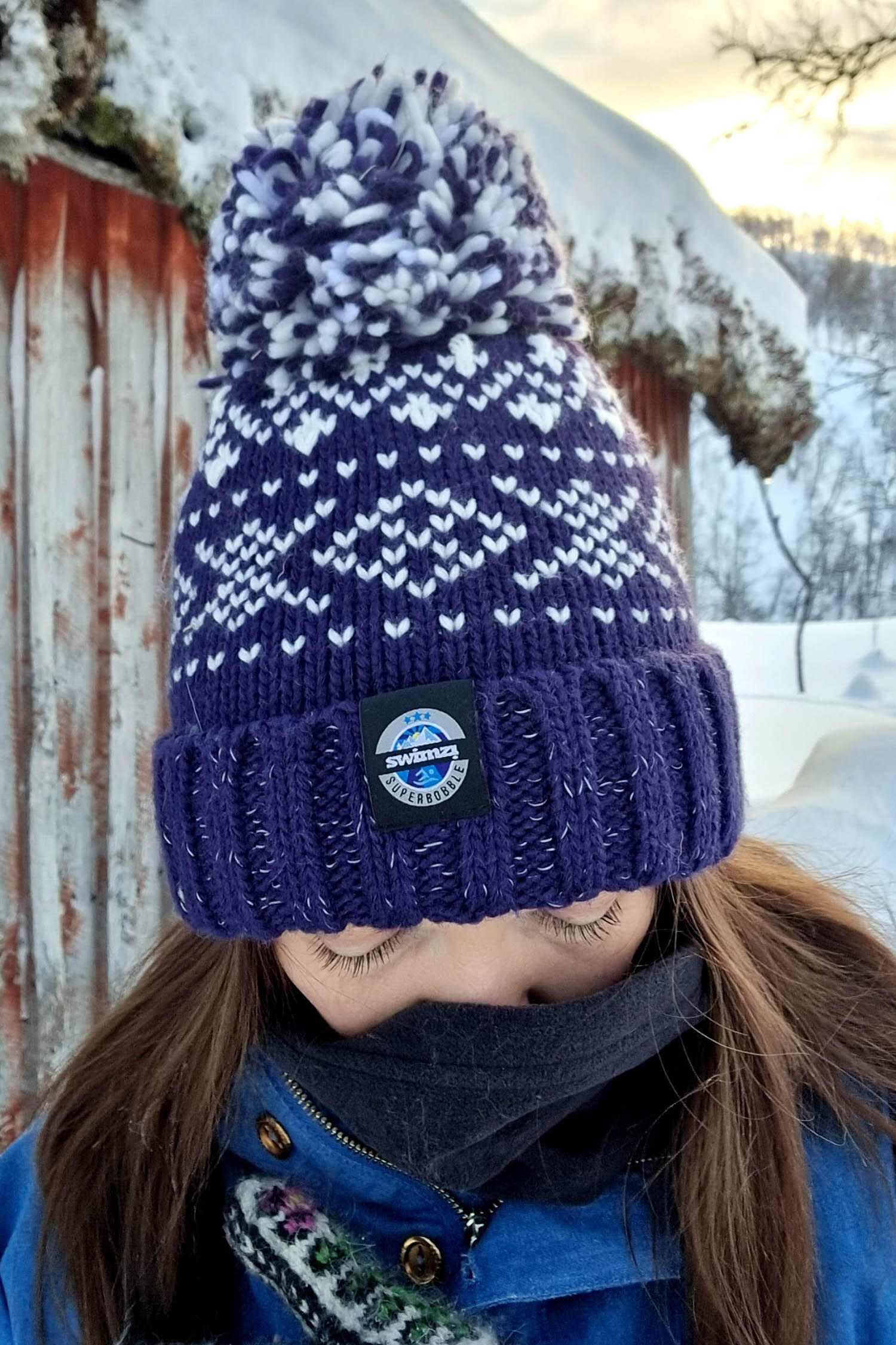 SWIMZI Navy Nordic Knit Super Bobble Hat