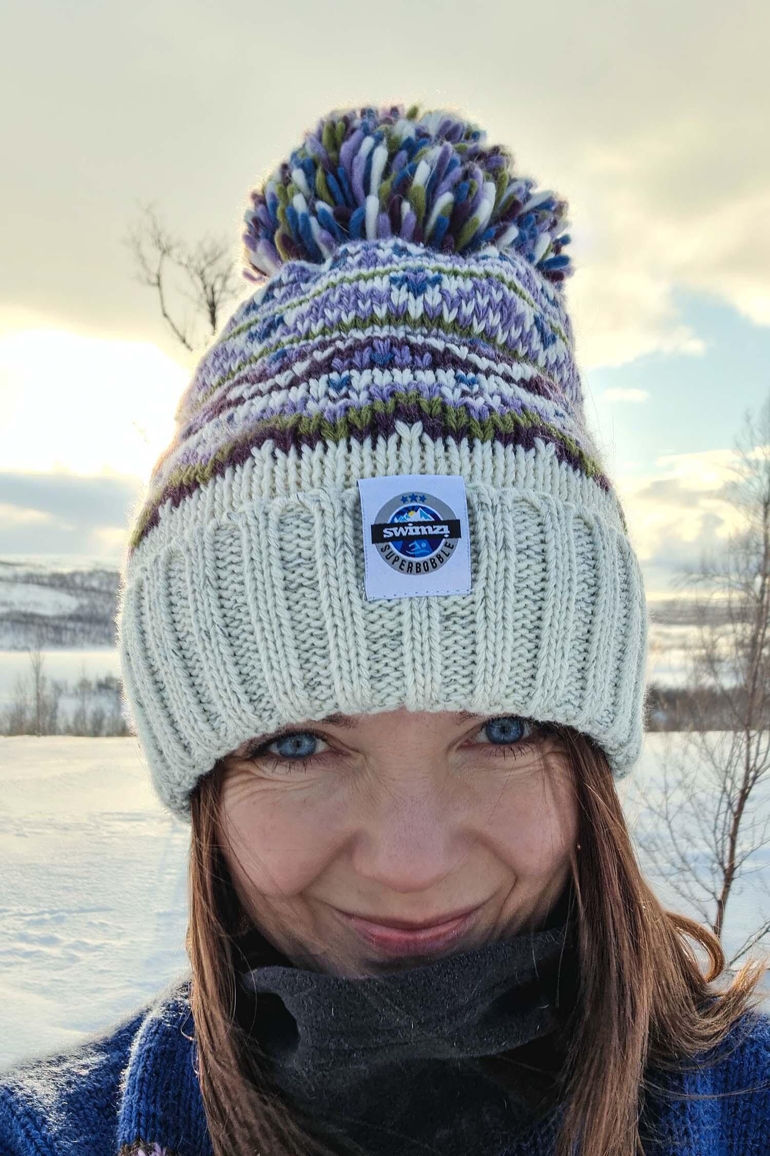 SWIMZI Heather Fairisle Knit Reflective Superbobble Hat