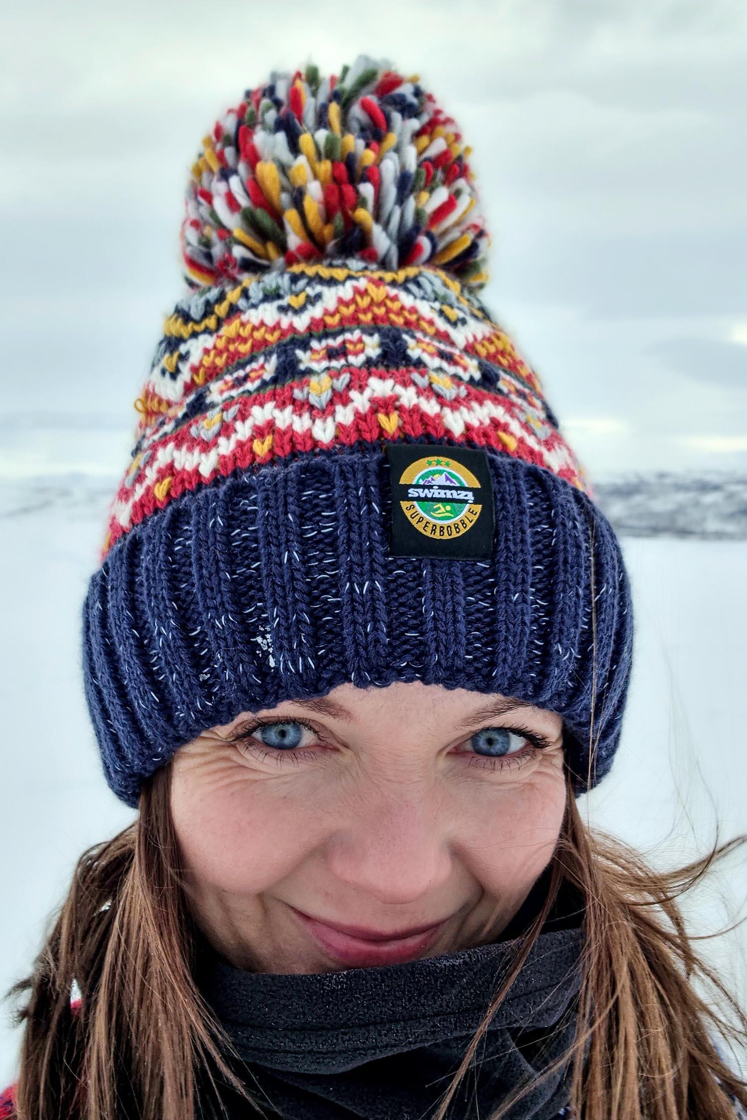 SWIMZI Midnight Blue Traditional Fairisle Knit Super Bobble Hat