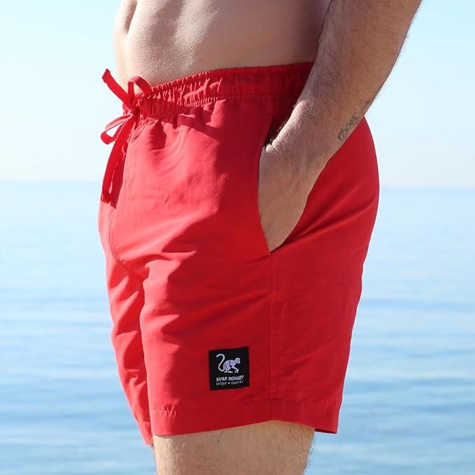 Slip de bain à séchage rapide - Short de bain pour homme (Rouge) 4/7