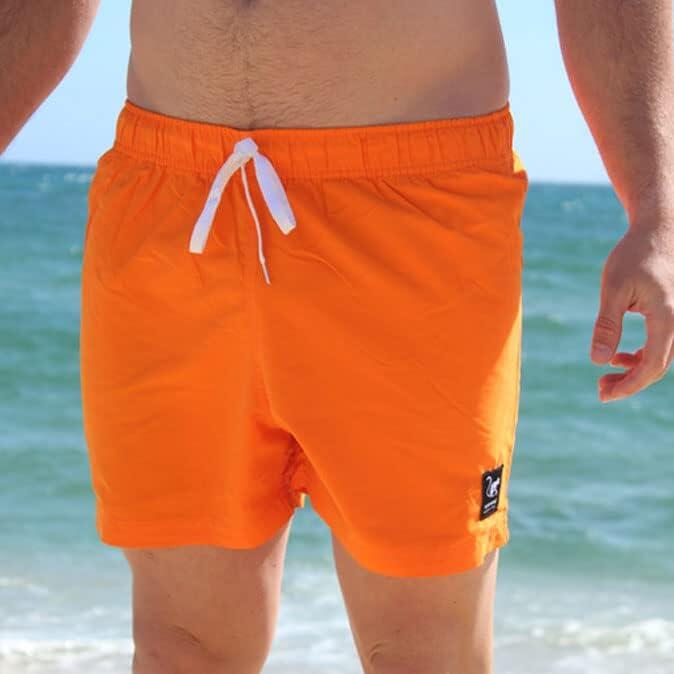 Bañador Hombre Corto 15" - bolsillo trasero - Quick-Dry (Naranja, S) 2/7
