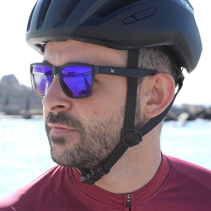 Lunettes de soleil unisexes - Polarisées / UV400 (Noir/Bleu)