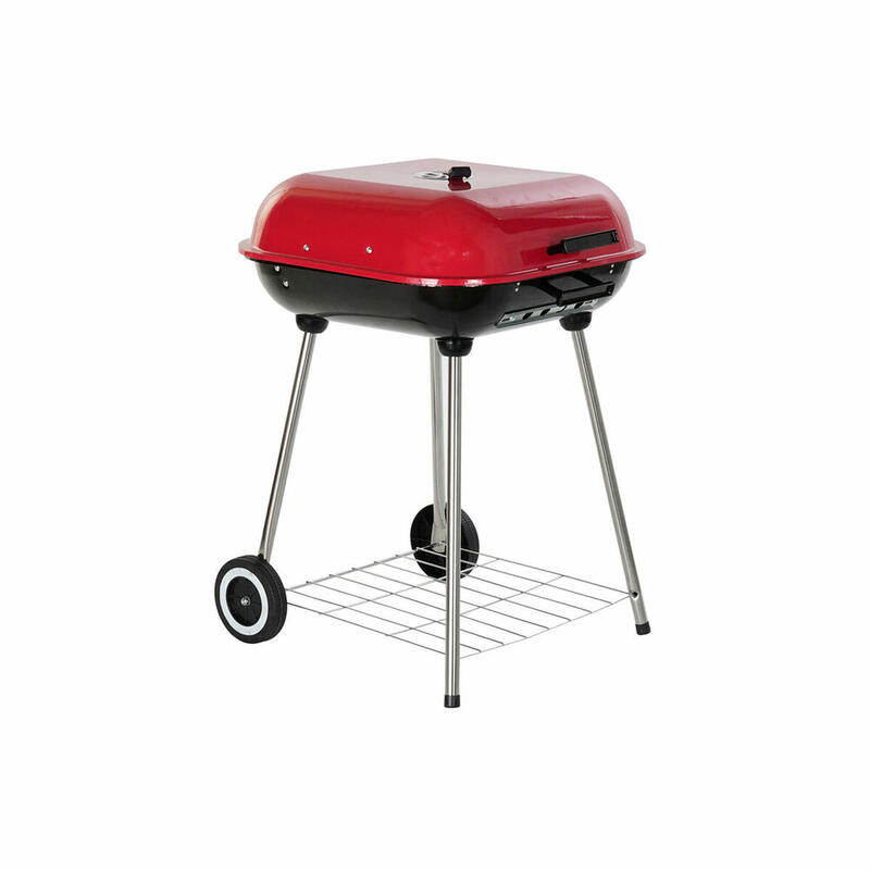 Barbecue a Carbone con Coperchio e Ruote DKD Home Decor Rosso