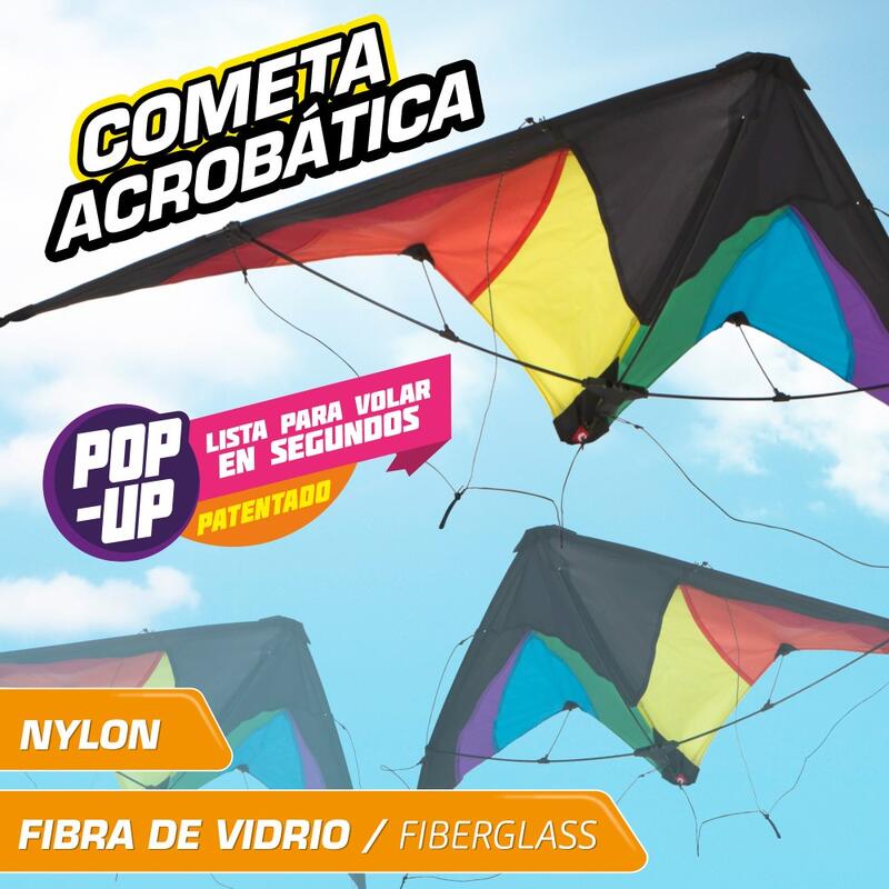 Cometa acrobática pop-up magic 125x72 cm - color arcoíris