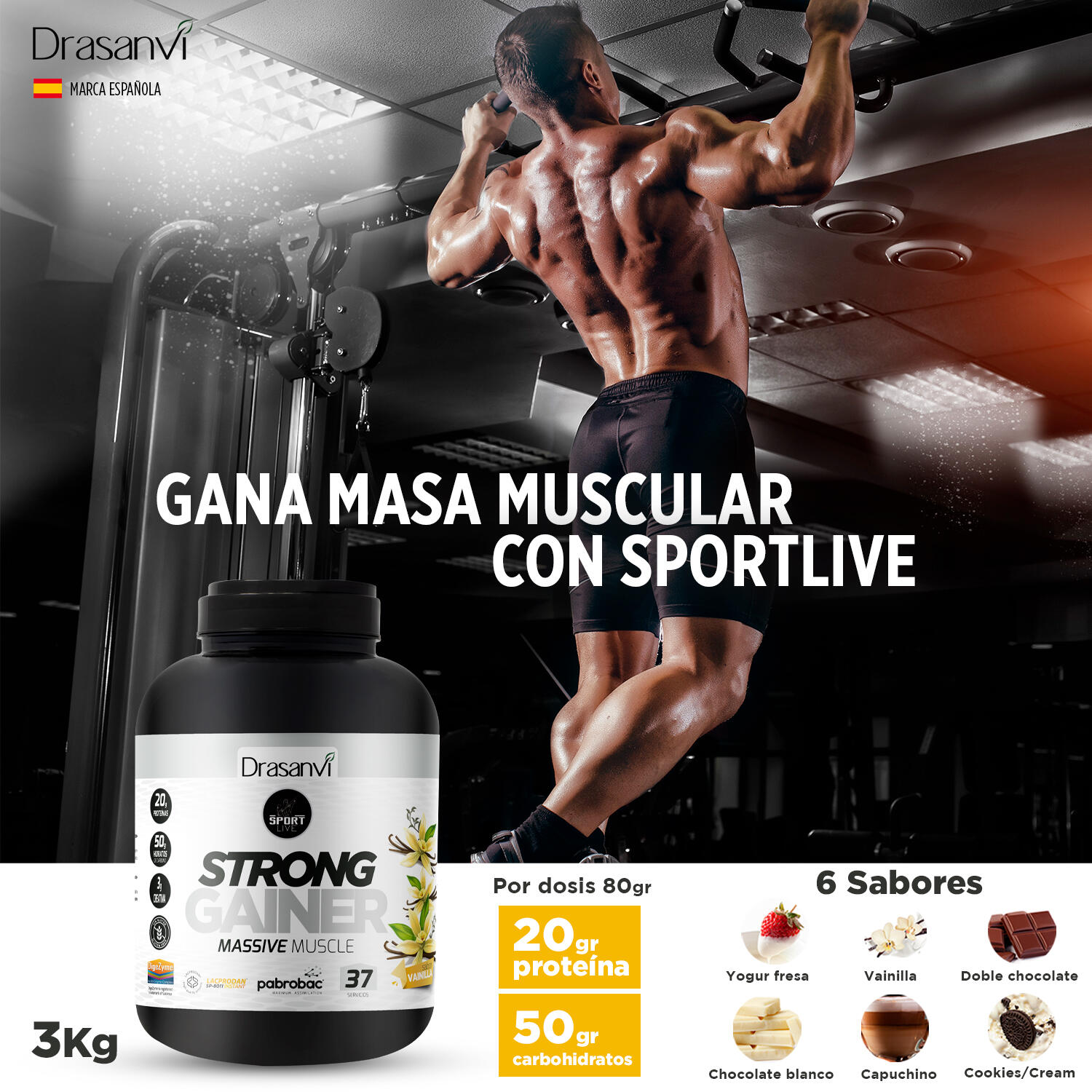 Weight Gainer Sport Live - Aumento masa muscular - Vainilla - 3Kg 4/6