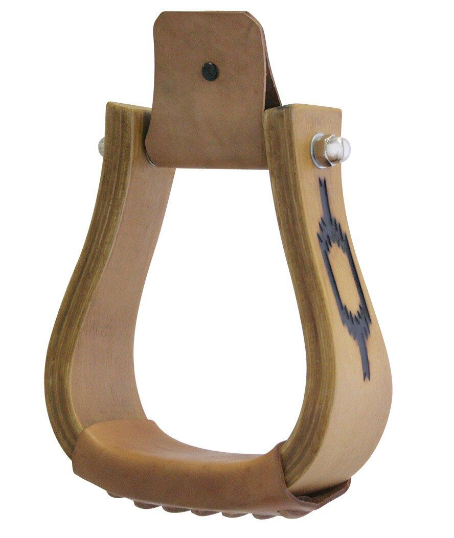 SARTORE Staffe western in legno con disegni navajo sui lati e pedana rivestita in cuoio