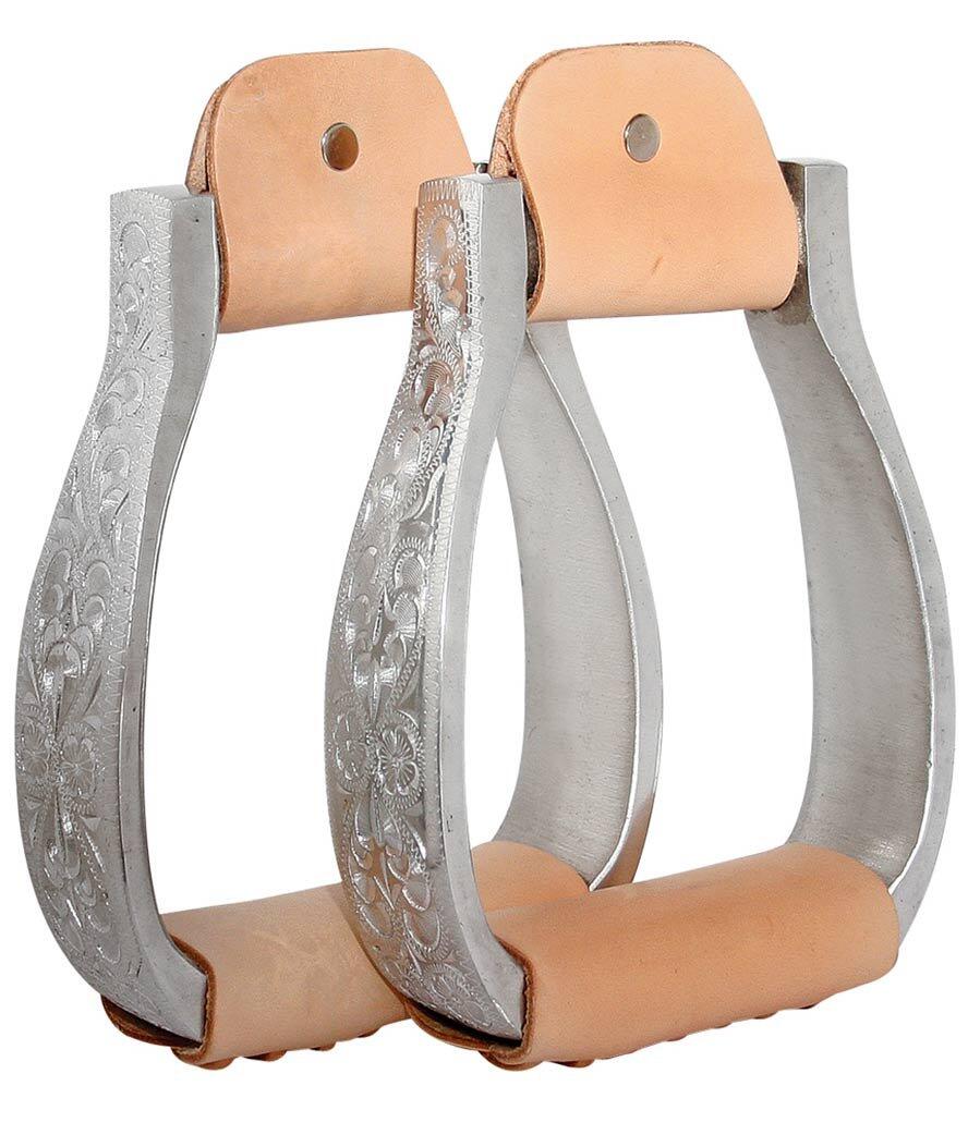 SARTORE Staffe western flower in alluminio con pedane rivestite in cuoio