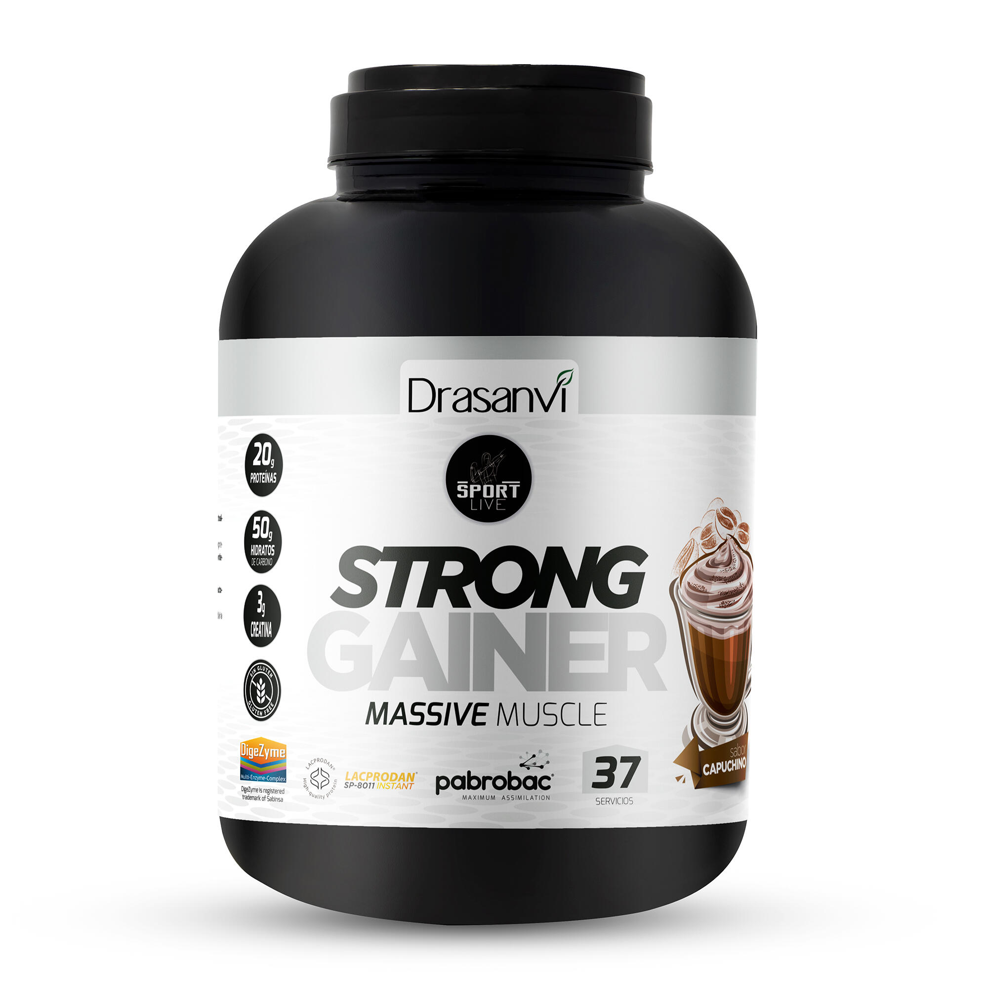 DRASANVI Weight Gainer Sport Live - Aumento da massa muscular - Capuchino - 3Kg