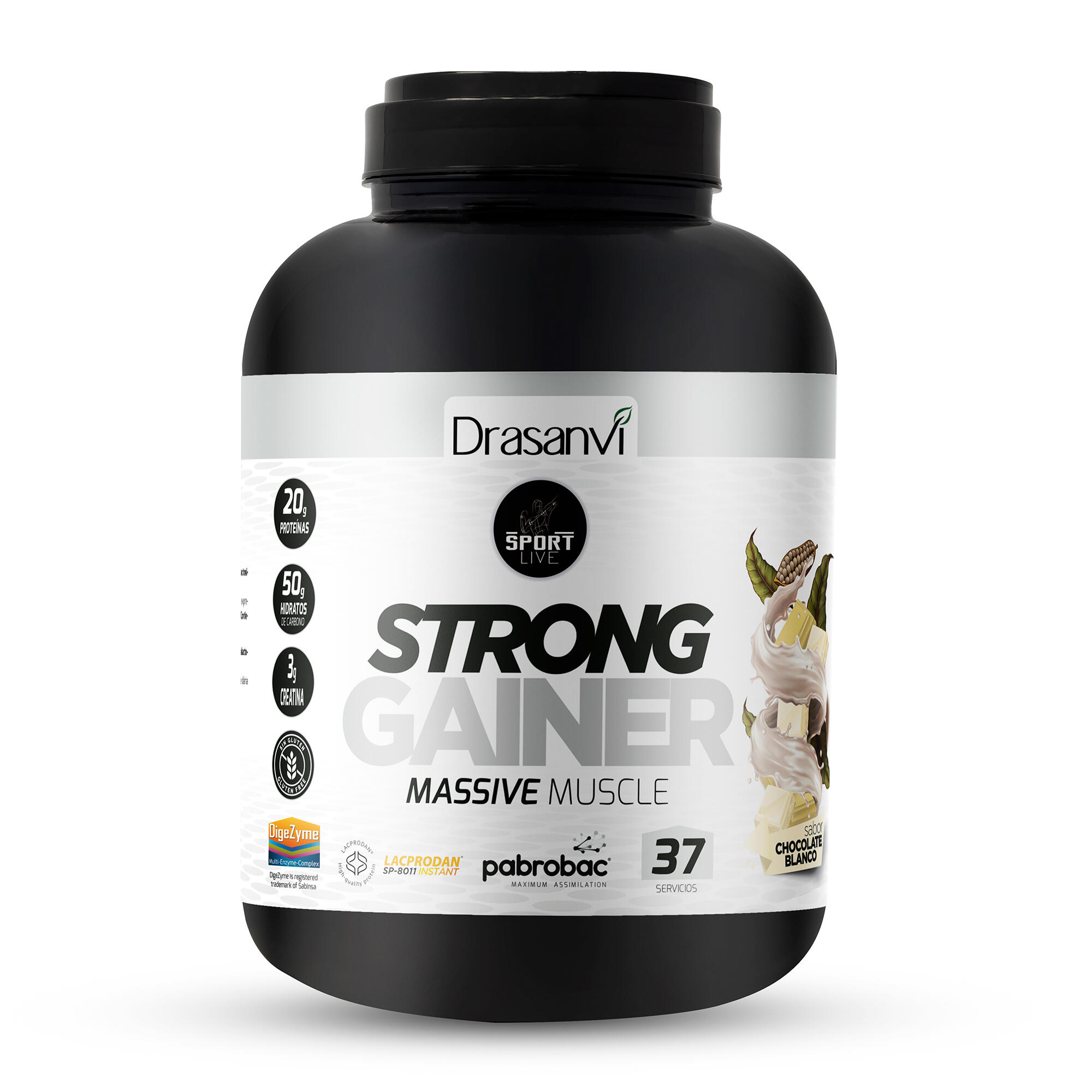 DRASANVI Weight Gainer Sport Live - Aumento masa muscular - Chocolate Branco - 3Kg
