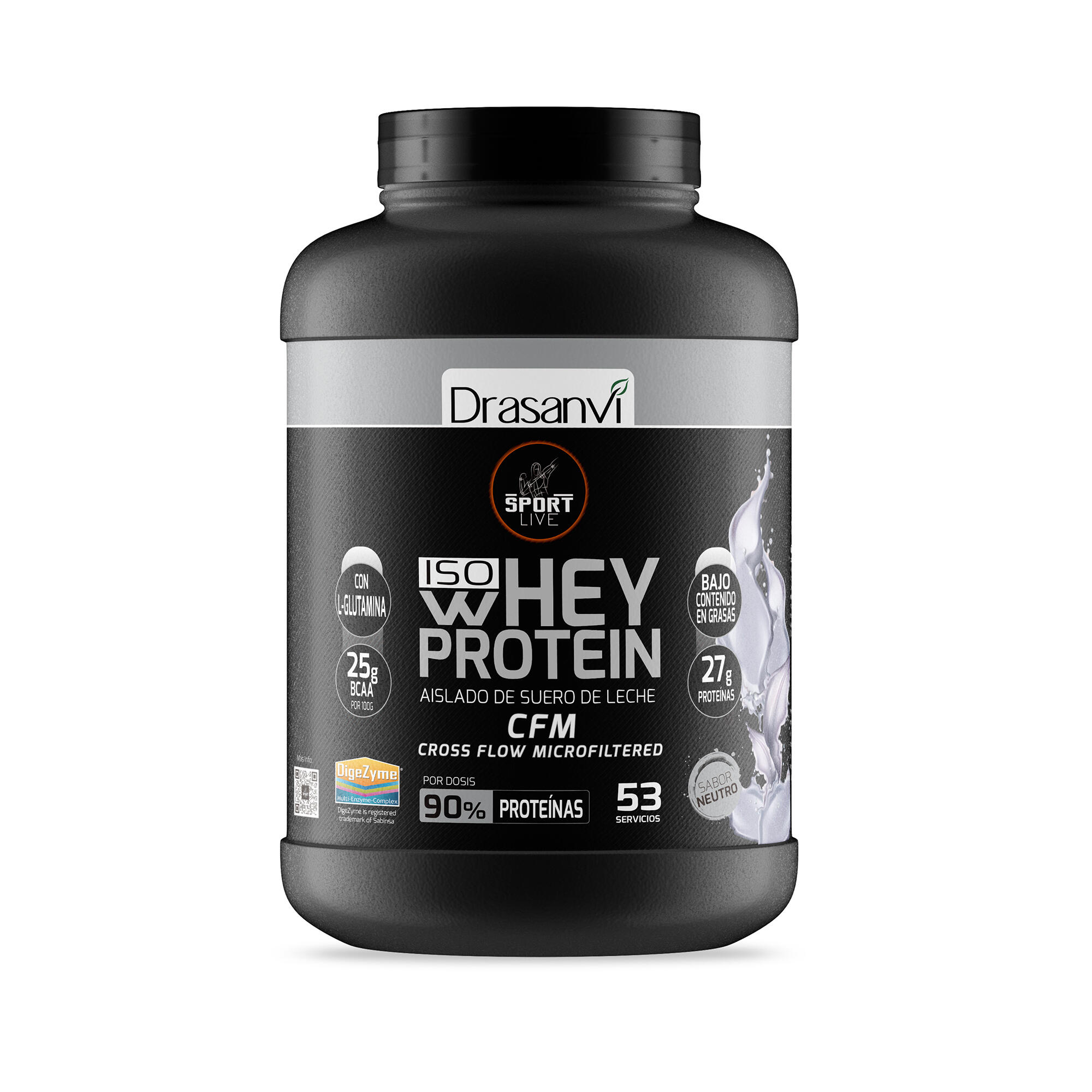 DRASANVI Whey Protein Isolate Sport Live - Sabor Neutro - 1,6Kg - DRASANVI