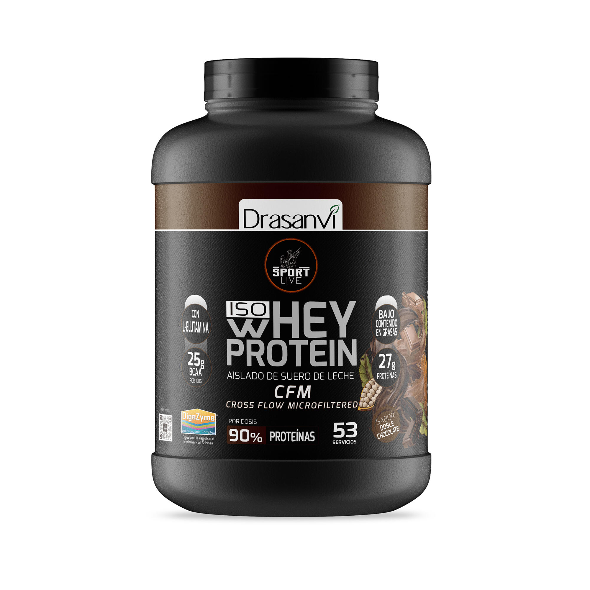 DRASANVI Whey Protein Isolate Sport Live - Duplo Chocolate - 1,6Kg - DRASANVI
