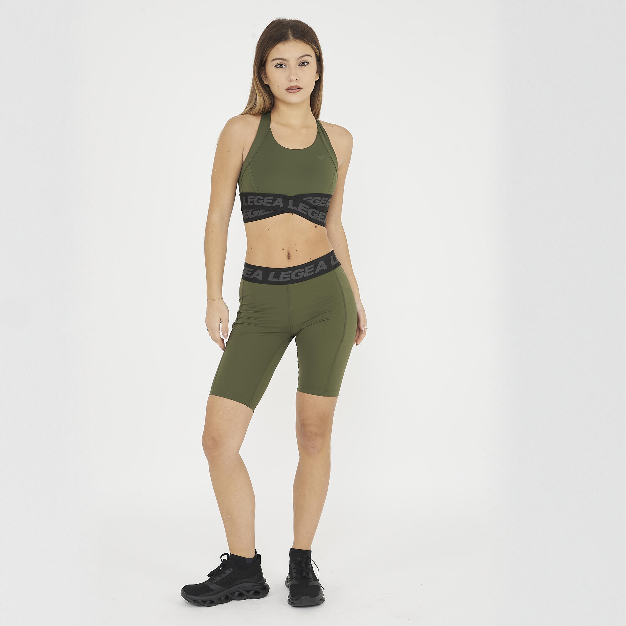 short fitness donna teti verde militare 5/6