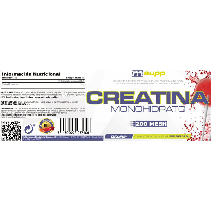 Creatina 200 Mesh - 300g Lollipop de MM Supplements