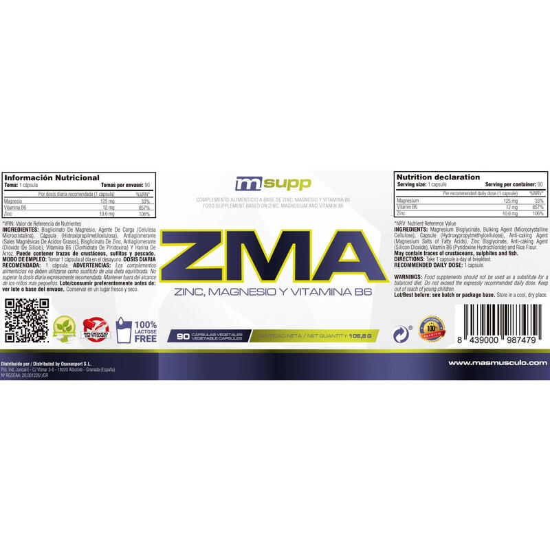 ZMA - 90 Cápsulas Vegetales de MM Supplements