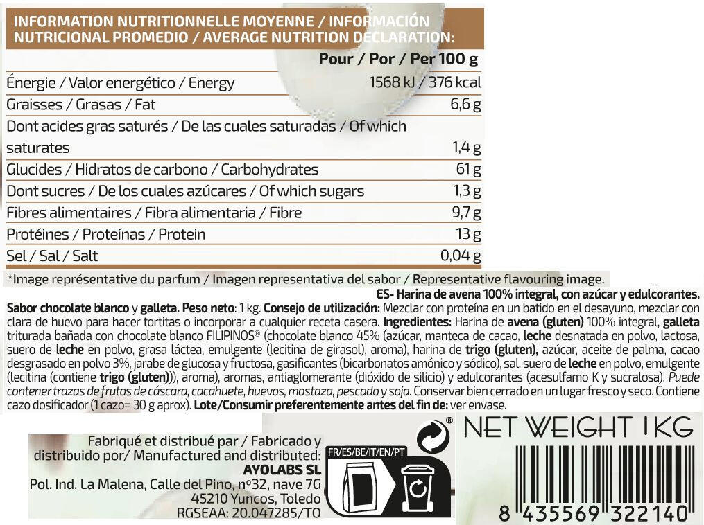 Harina de Avena - 1 Kg Chocolate Blanco con Choco Rings IO.Genix 2/3