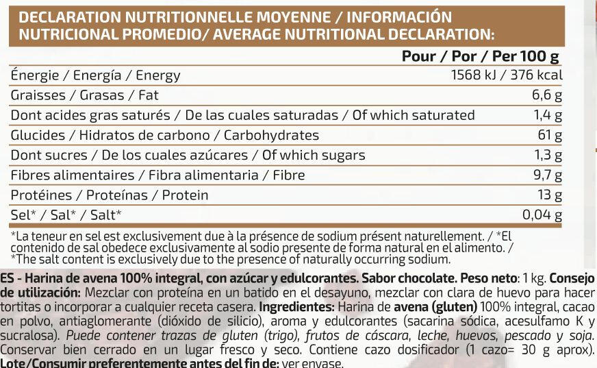 Harina de Avena - 1 Kg Chocolate Intenso IO.Genix 2/3